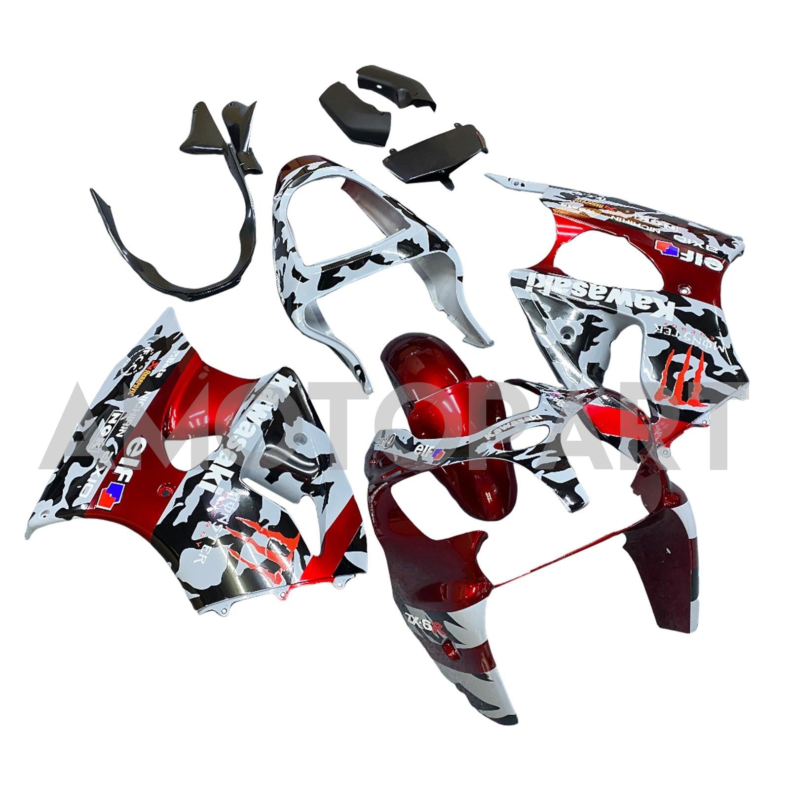 Amotopart 2000-2002 Kawasaki ZX6R 636 & 2005-2008 Kawasaki Zzr600 Red Gray & Logo Fairing Kit