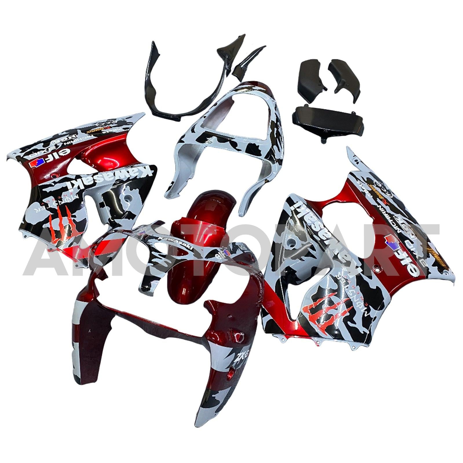 Amotopart 2000-2002 Kawasaki ZX6R 636 & 2005-2008 Kawasaki Zzr600 Red Gray & Logo Fairing Kit