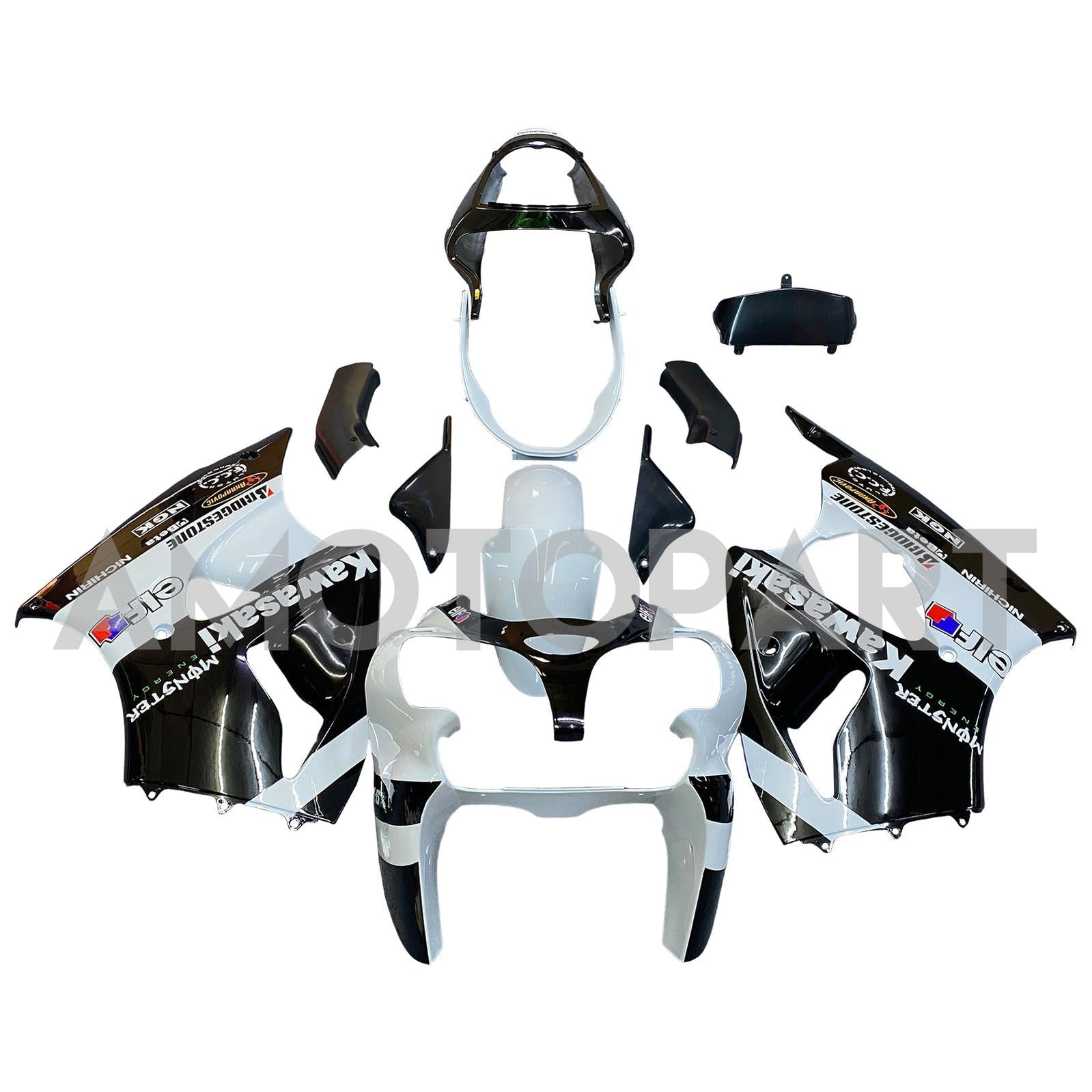 Amotopart 2000-2002 Kawasaki ZX6R 636 & 2005-2008 Kawasaki ZZR600 WHITE BLACK RAWING KIT