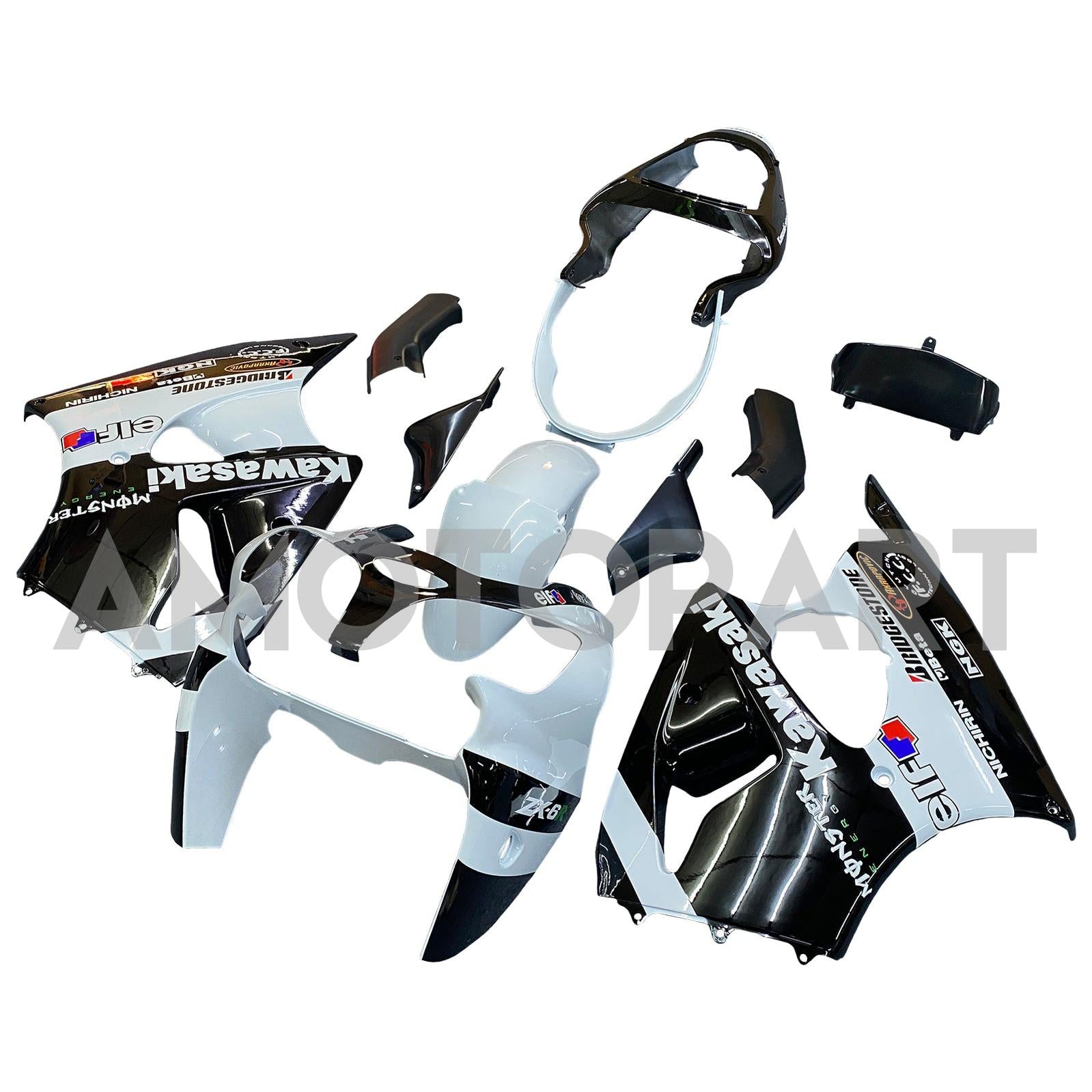 Amotopart 2000-2002 Kawasaki ZX6R 636 & 2005-2008 Kawasaki ZZR600 White Black Fairing Kit