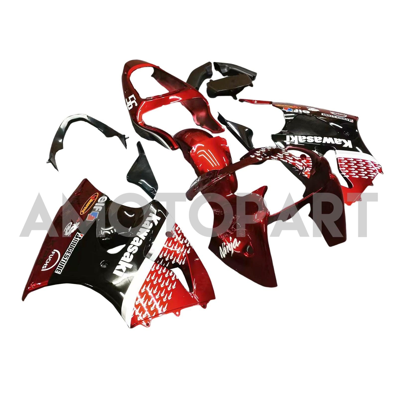 Amotopart 2000–2002 Kawasaki ZX6R 636 & 2005–2008 Kawasaki ZZR600 Rot Schwarz & Logo-Verkleidungssatz