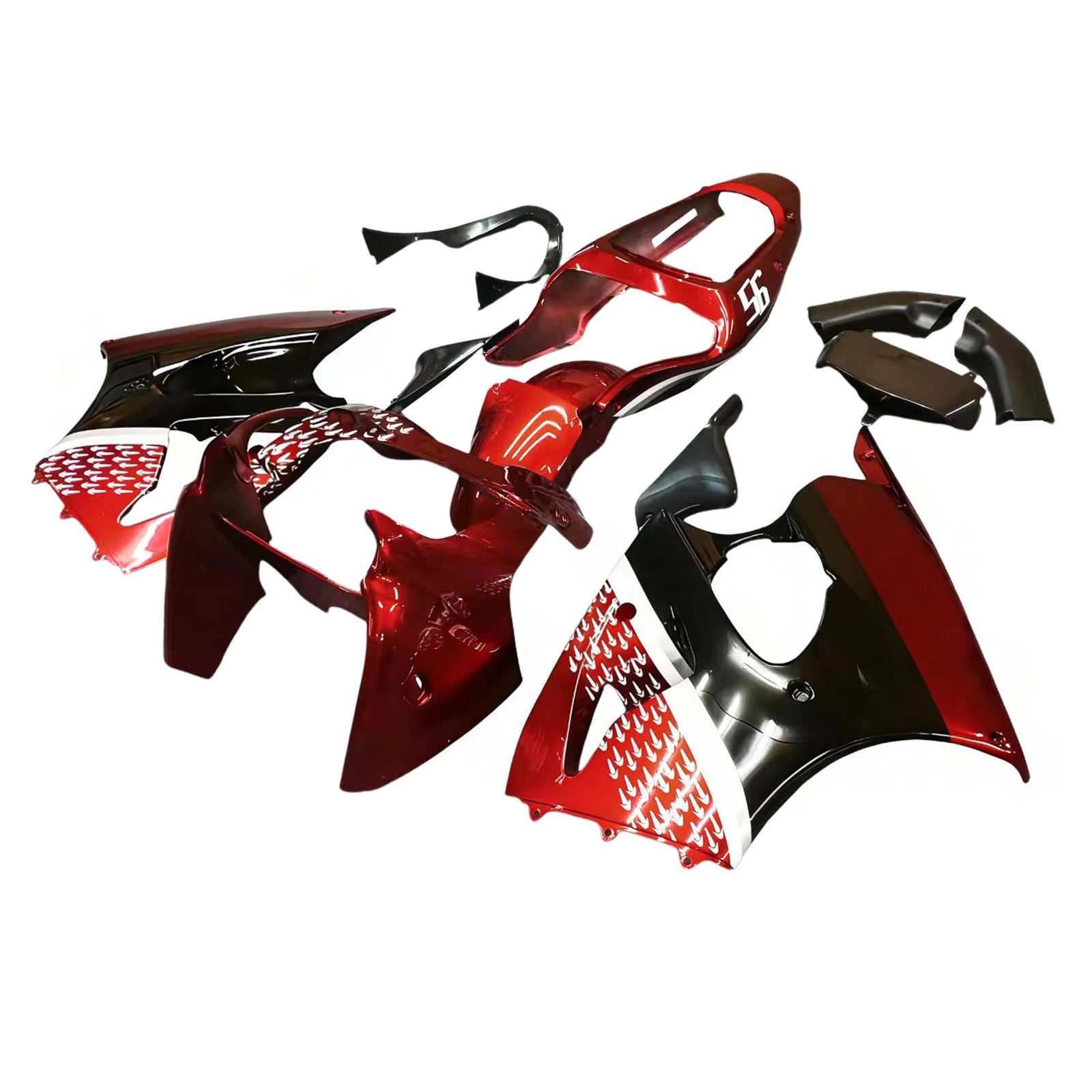Amotopart 2000–2002 Kawasaki ZX6R 636 & Kawasaki ZZR600 (2005–2008), Rot/Schwarz & Logo Verkleidungssatz