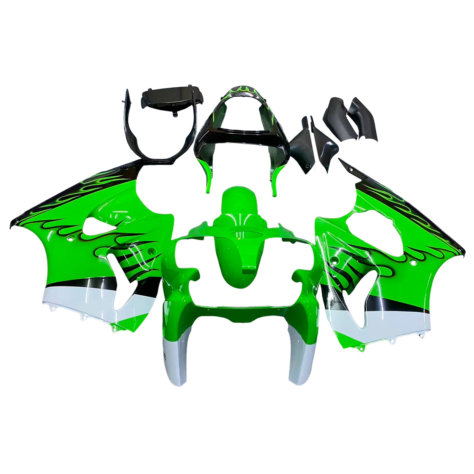 Amotopart 2000-2002 Kawasaki ZX6R 636 & 2005-2008 Kawasaki ZZR600 Black Light Green  Fairing Kit
