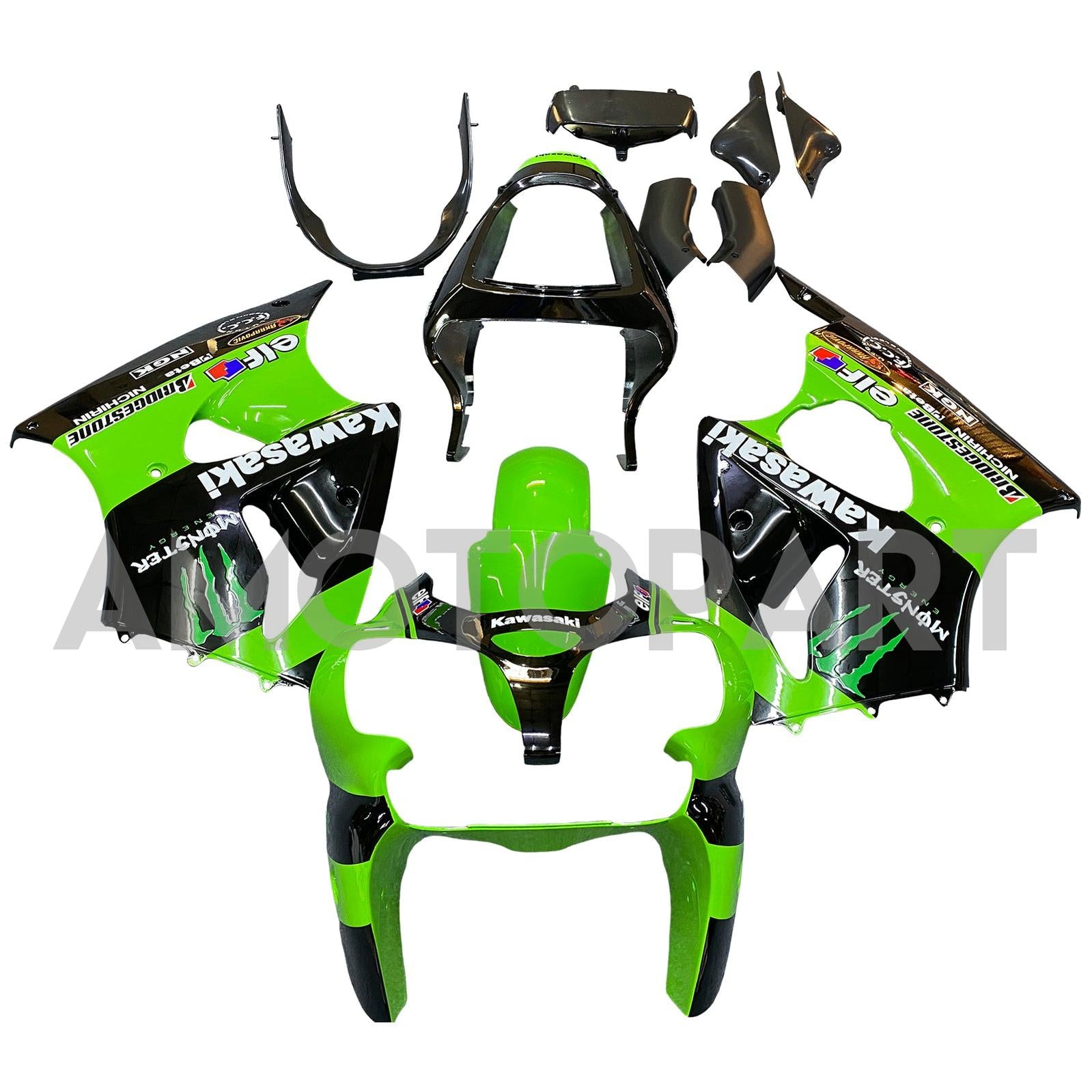 Amotopart 2000–2002 Kawasaki ZX6R 636 & 2005–2008 Kawasaki ZZR600, grünes Verkleidungsset