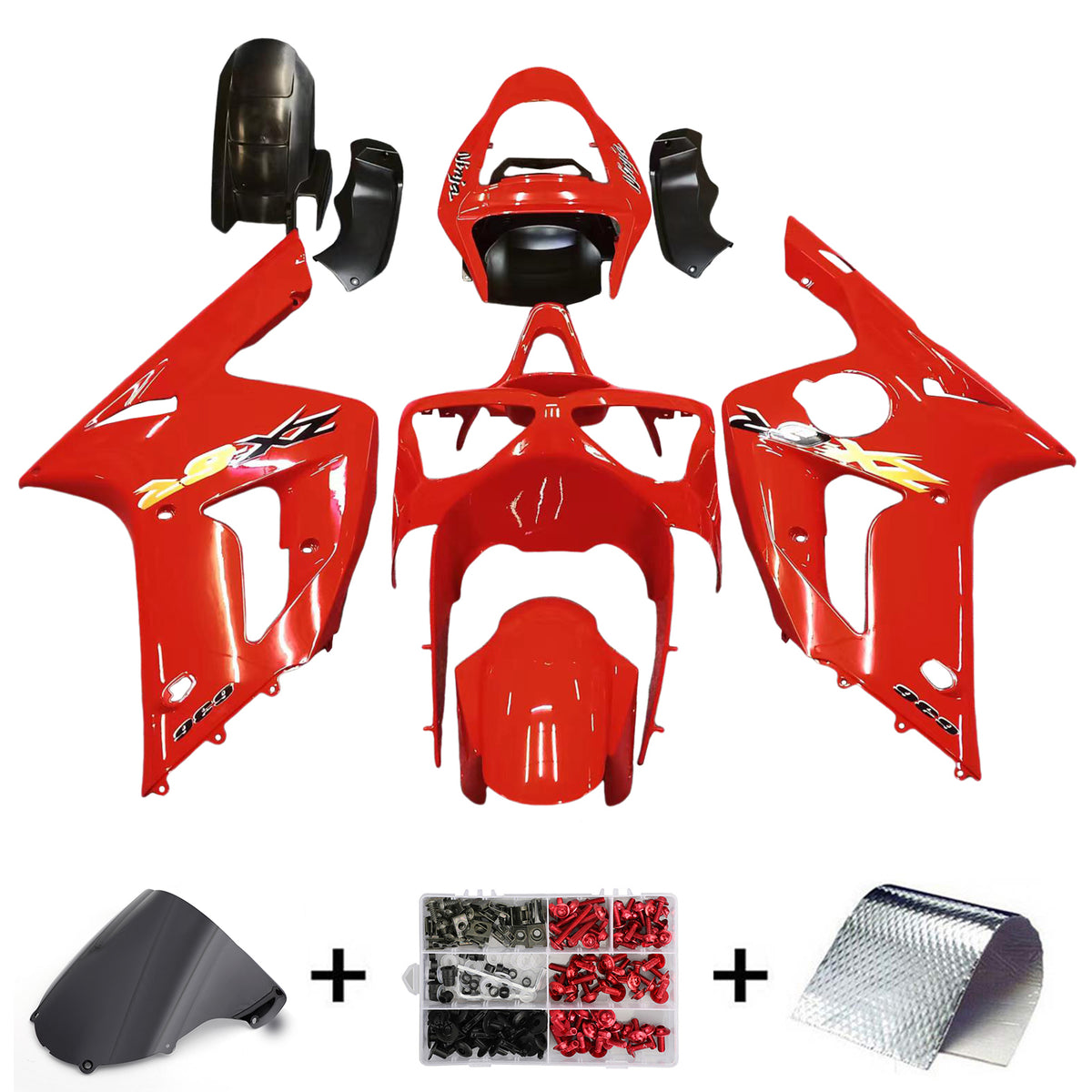 Amotopart Kit de carénage rouge Kawasaki ZX6R 2003-2004