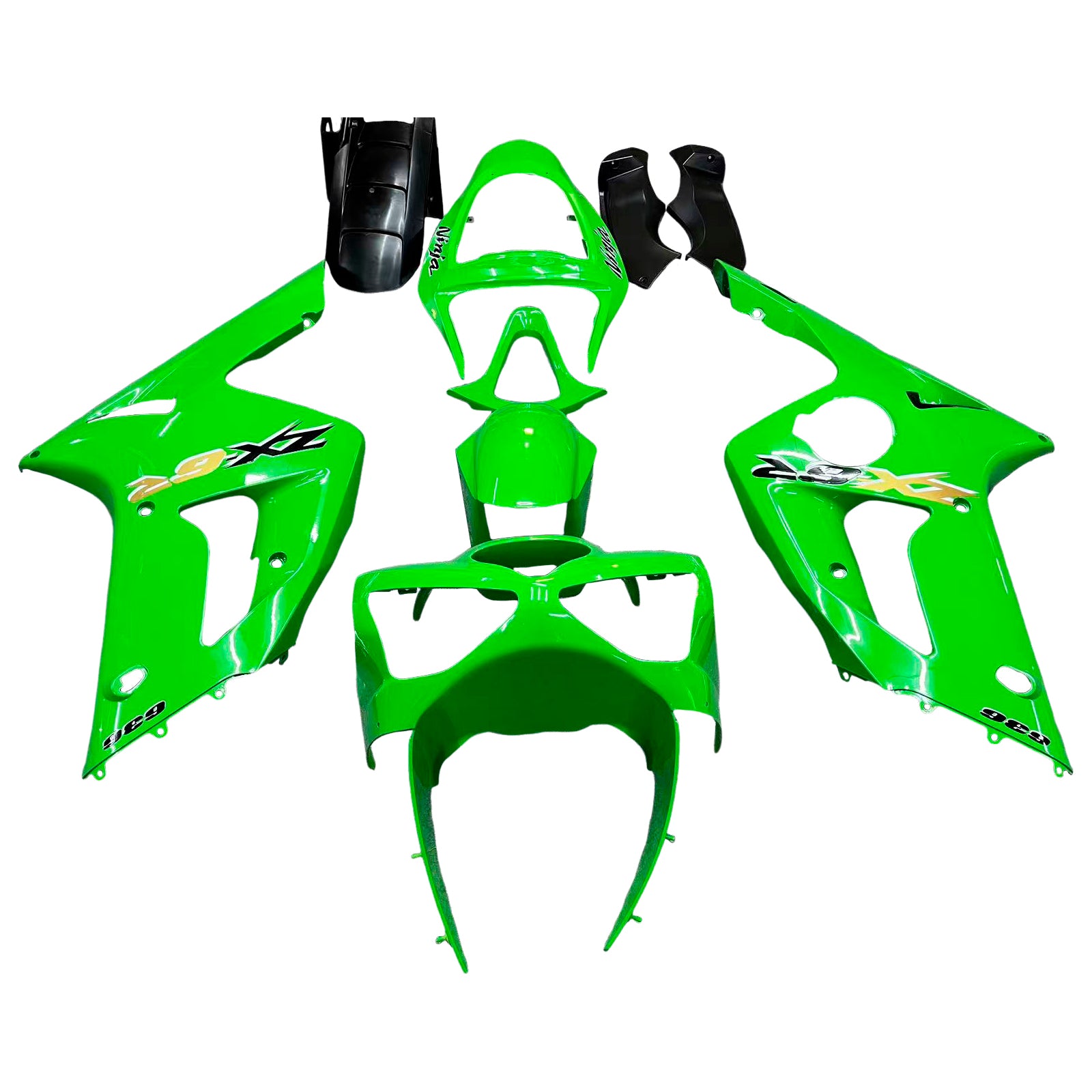 Amotopart 2003-2004 Kawasaki ZX6R Fairing Green Kit