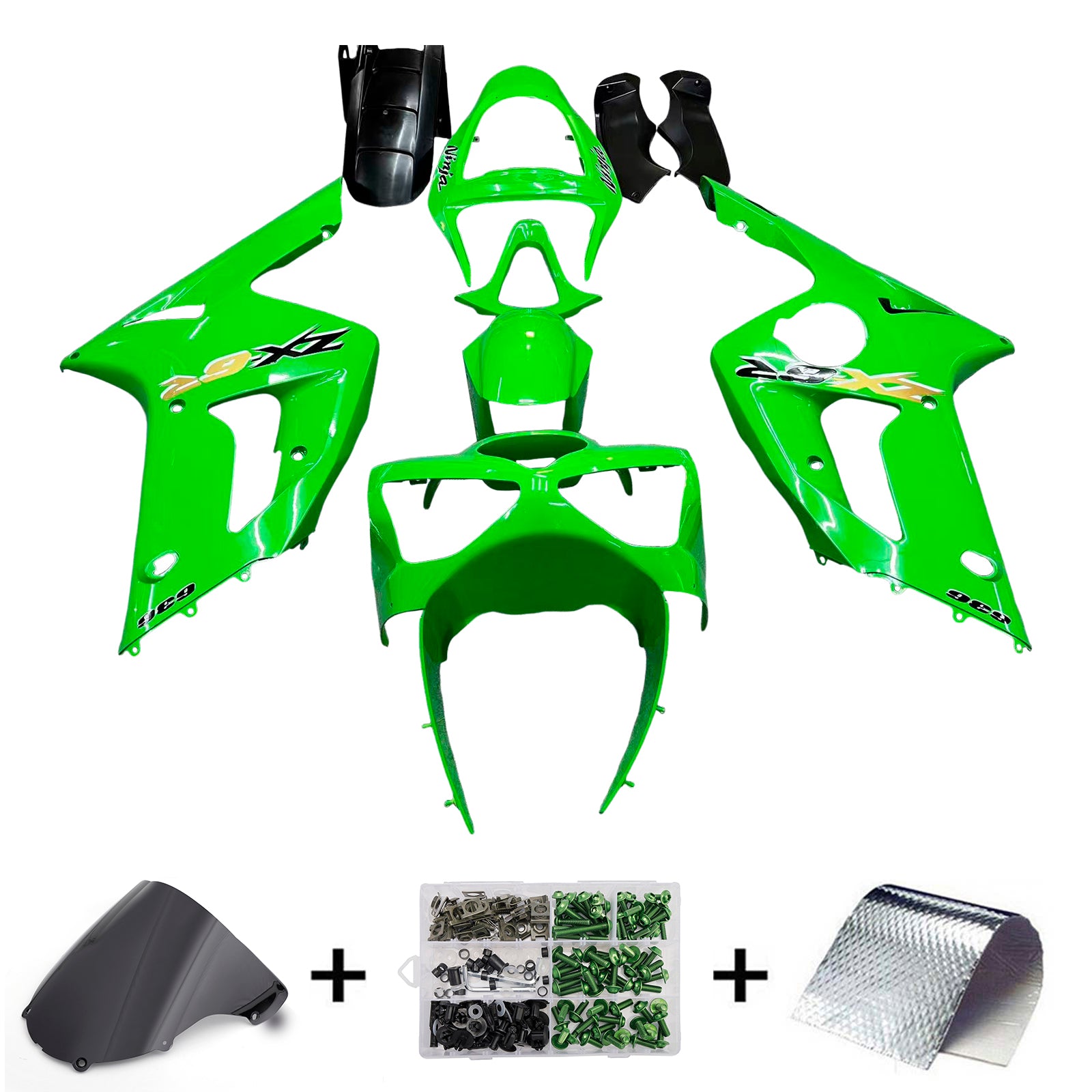 Amotopart 2003-2004 Kawasaki ZX6R Fairing Green Kit