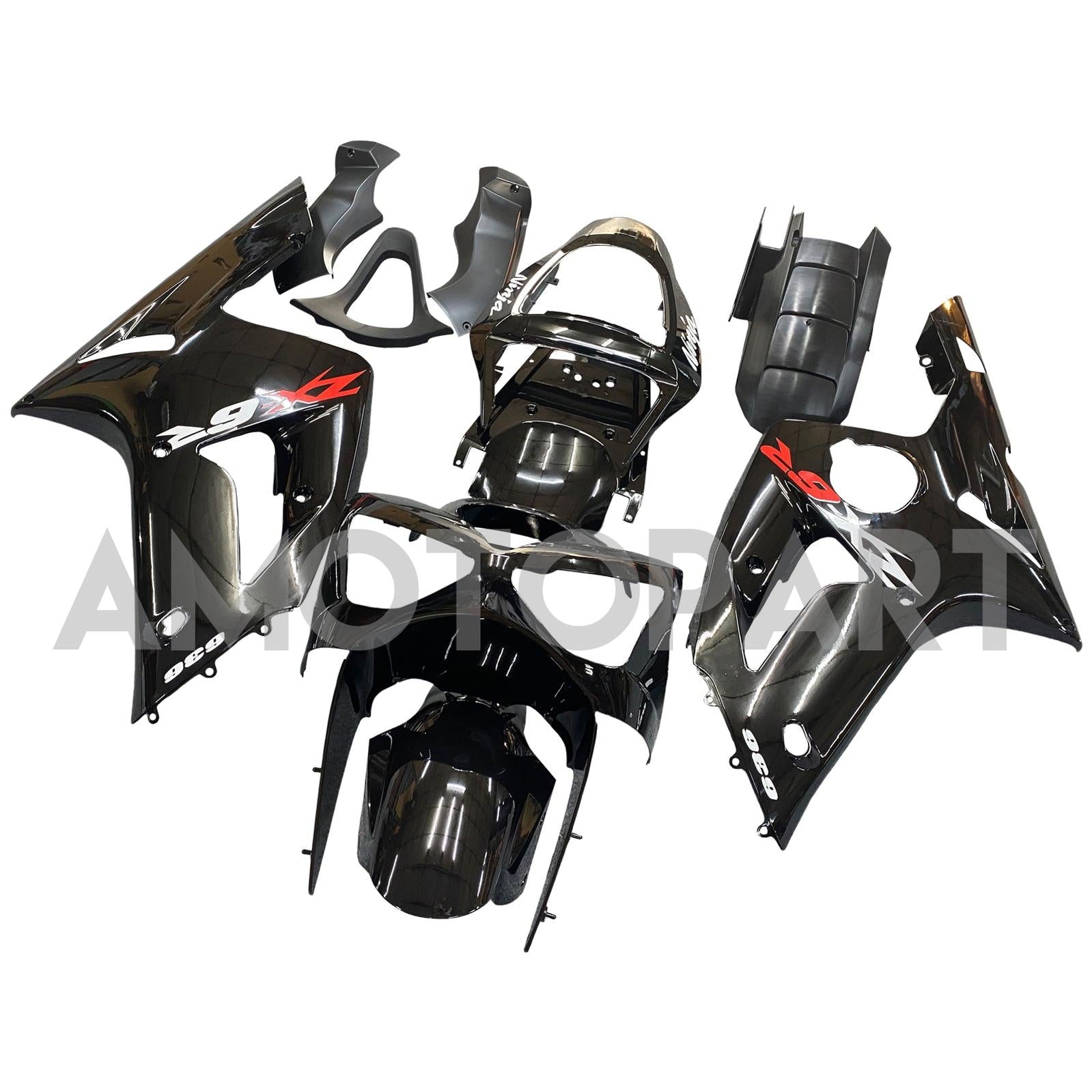 Amotopart 2003-2004 Kawasaki ZX6R Fairing Black Kit