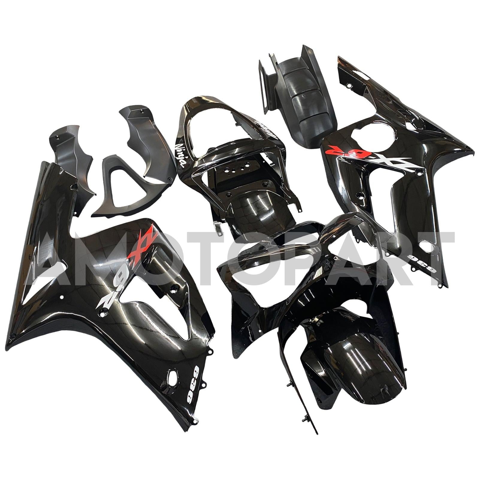 Amotopart 2003-2004 Kawasaki ZX6R Fairing Black Kit