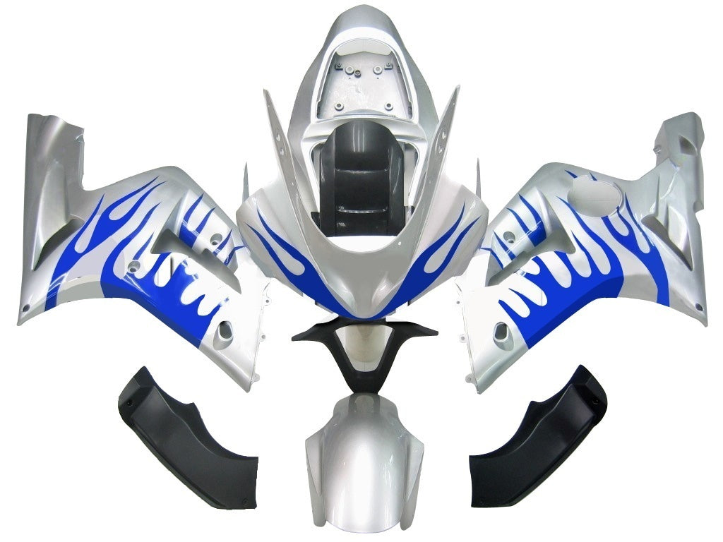 Amotopart 2003-2004 Kawasaki ZX6R Kuip Zilver&Bblauwe vlammenset