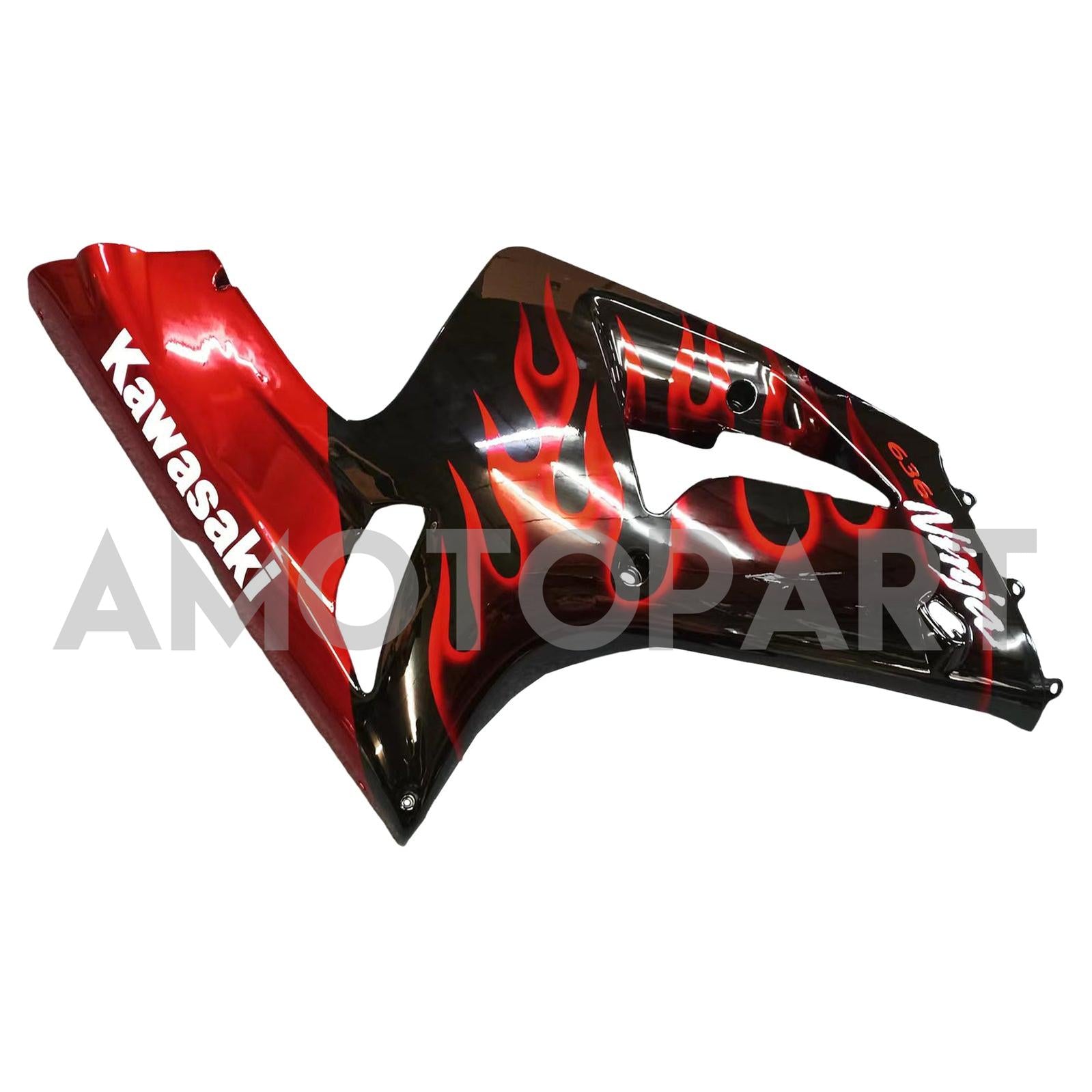 Amotopart 2003-2004 Kawasaki ZX6R Verkleidung schwarz mit rotem Flammen-Kit
