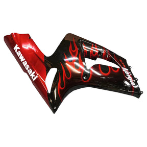 Amotopart 2003-2004 Kawasaki ZX6R Fairing Black with Red Flame Kit