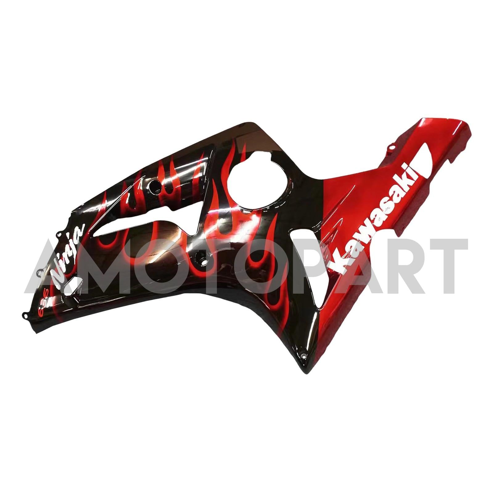 Amotopart 2003-2004 Kawasaki ZX6R Verkleidung schwarz mit rotem Flammen-Kit