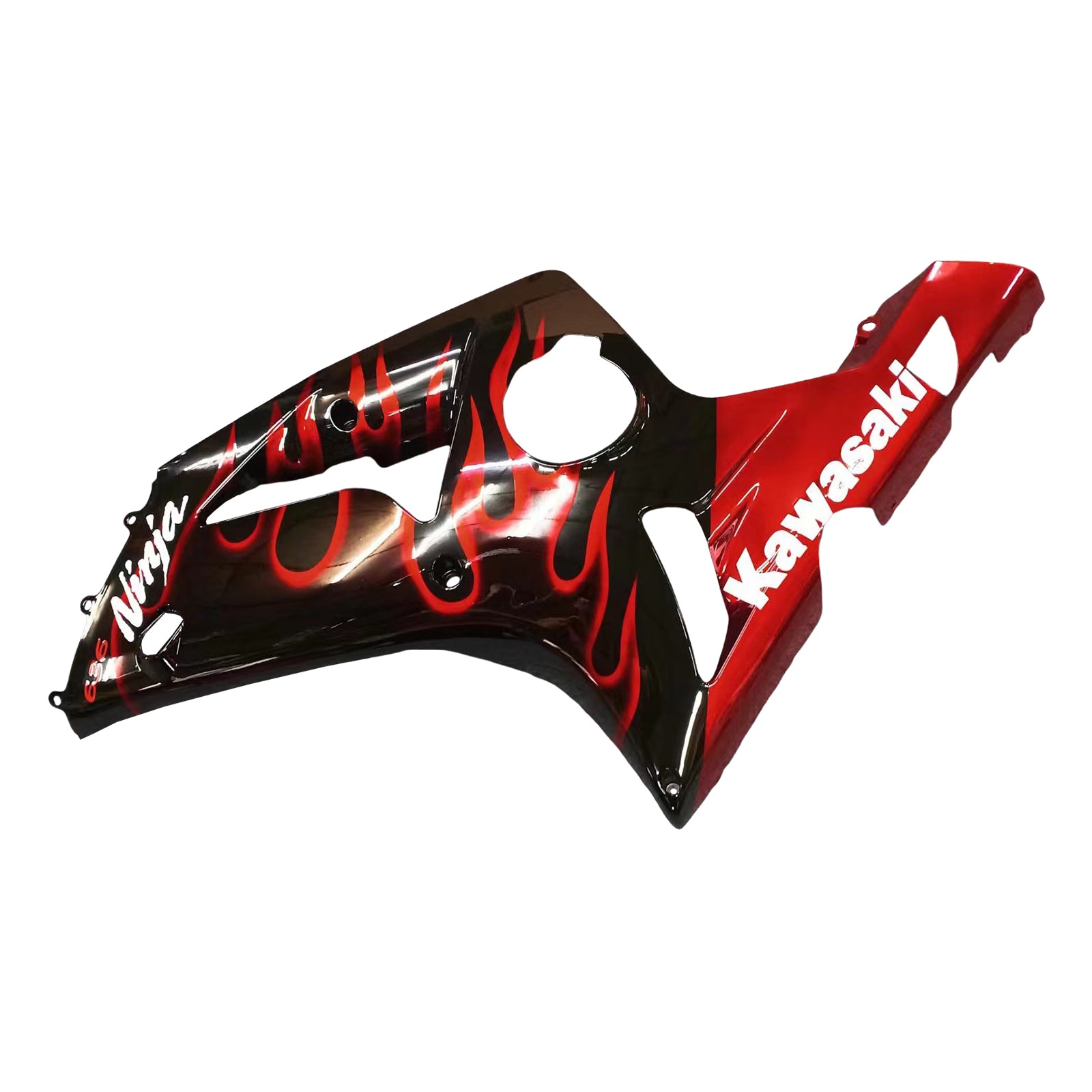 Amotopart 2003-2004 Kawasaki ZX6R Fairing Black with Red Flame Kit