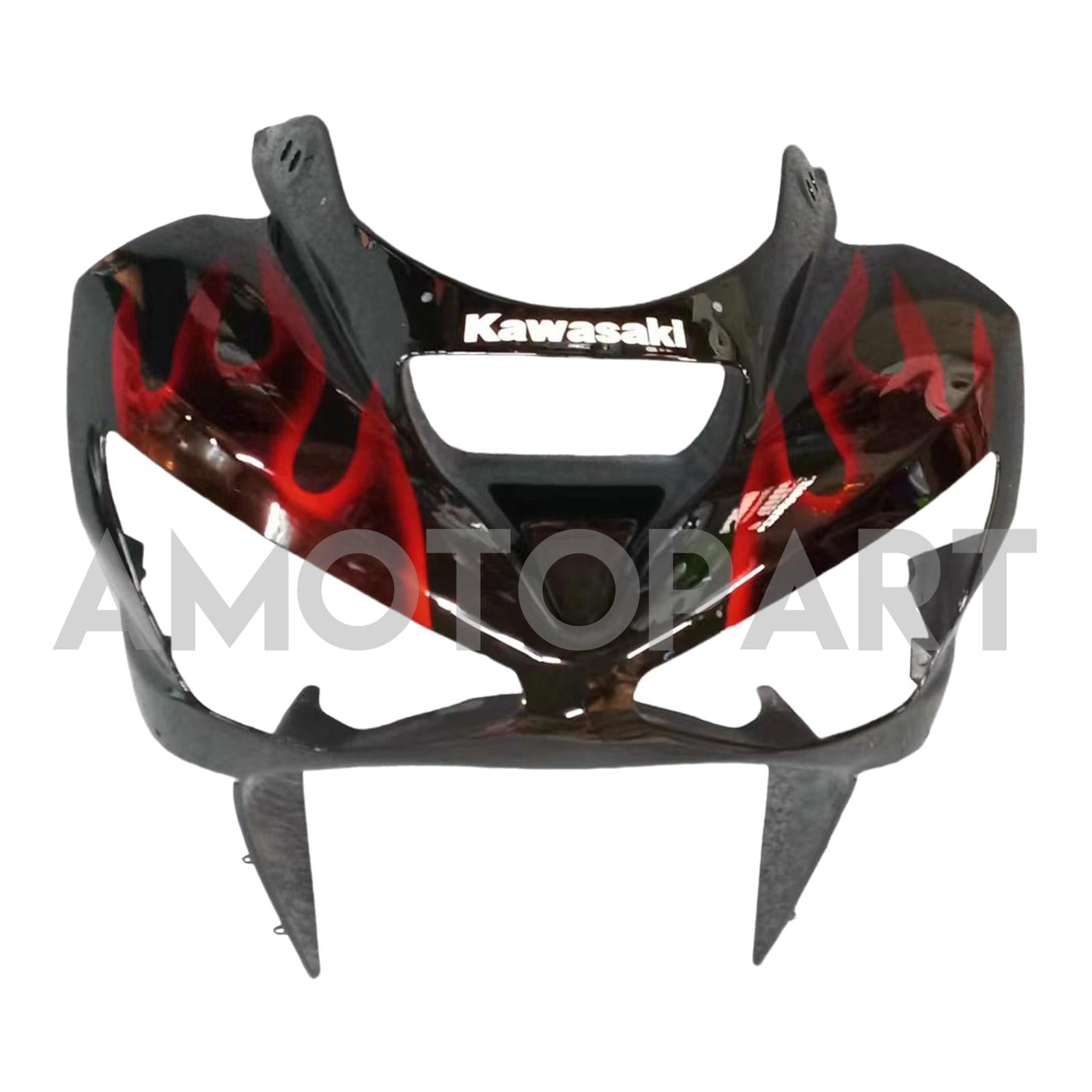 Amotopart 2003-2004 Kawasaki ZX6R Verkleidung schwarz mit rotem Flammen-Kit