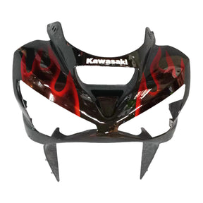 Amotopart 2003-2004 Kawasaki ZX6R Fairing Black with Red Flame Kit