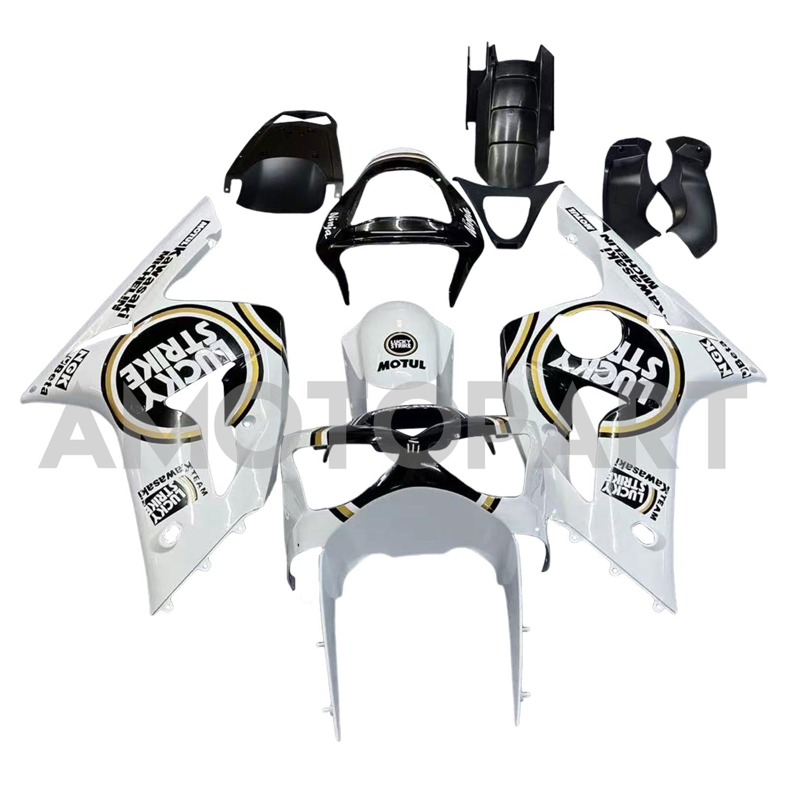 Amotopart 2003-2004 Kawasaki ZX6R Fairing Multi White Kit