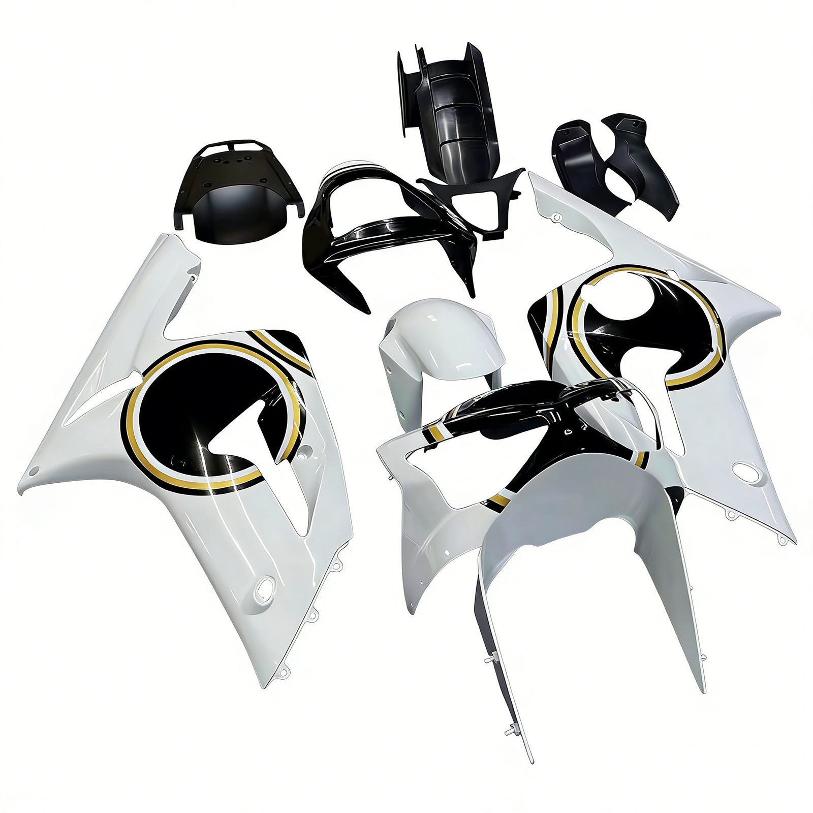 Amotopart 2003-2004 Kawasaki ZX6R Fairing Multi White Kit