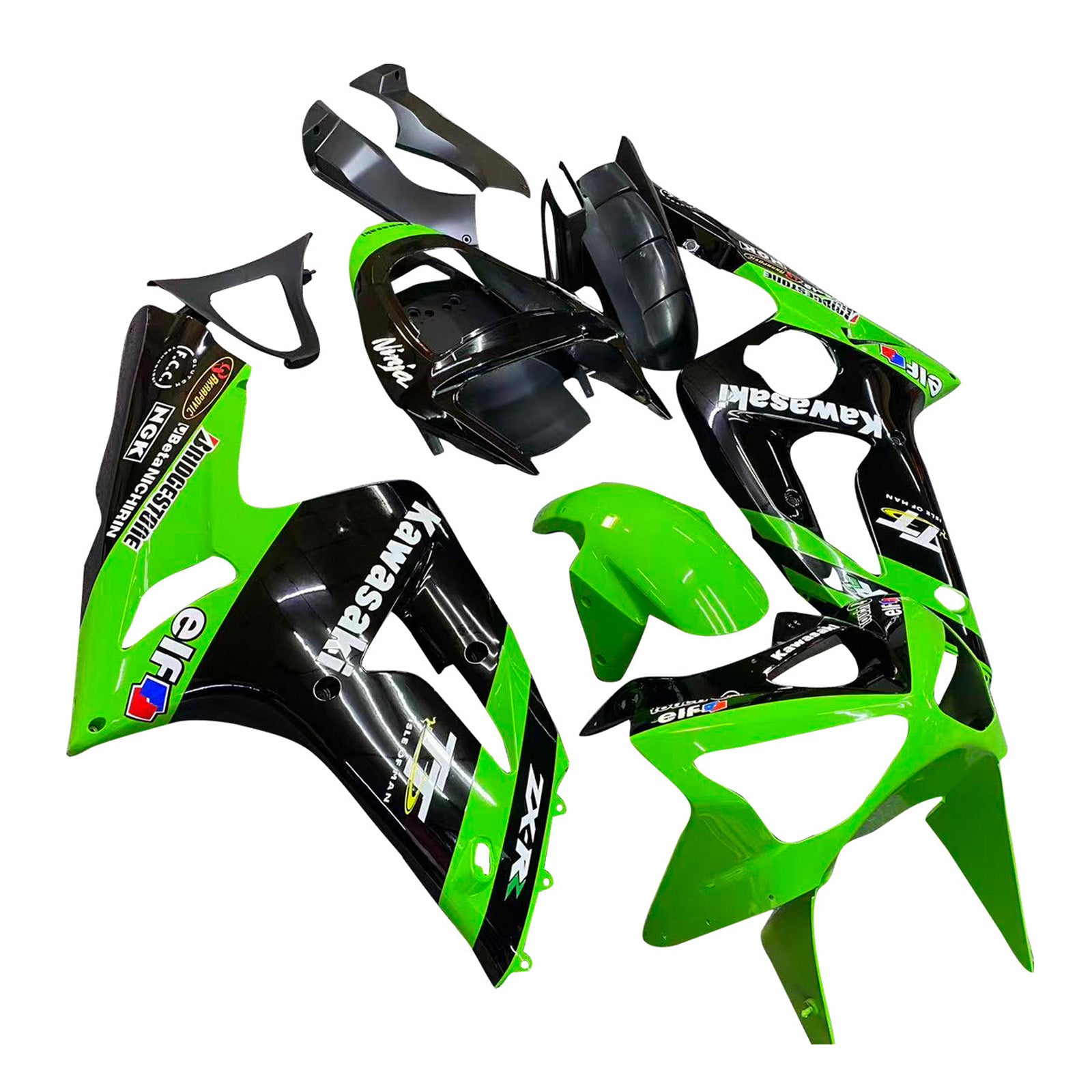 Amotopart 2003-2004 Kawasaki Zx6r Fairing Green & Black Kit