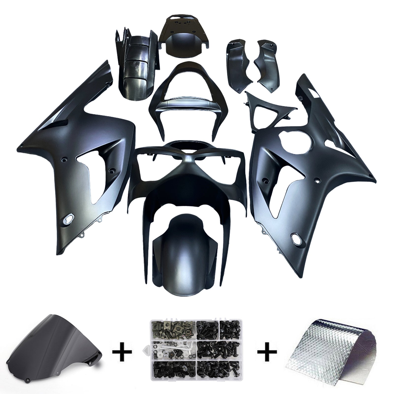 Amotopart 2003–2004 Kawasaki Zx6R 636 schwarzes Verkleidungsset