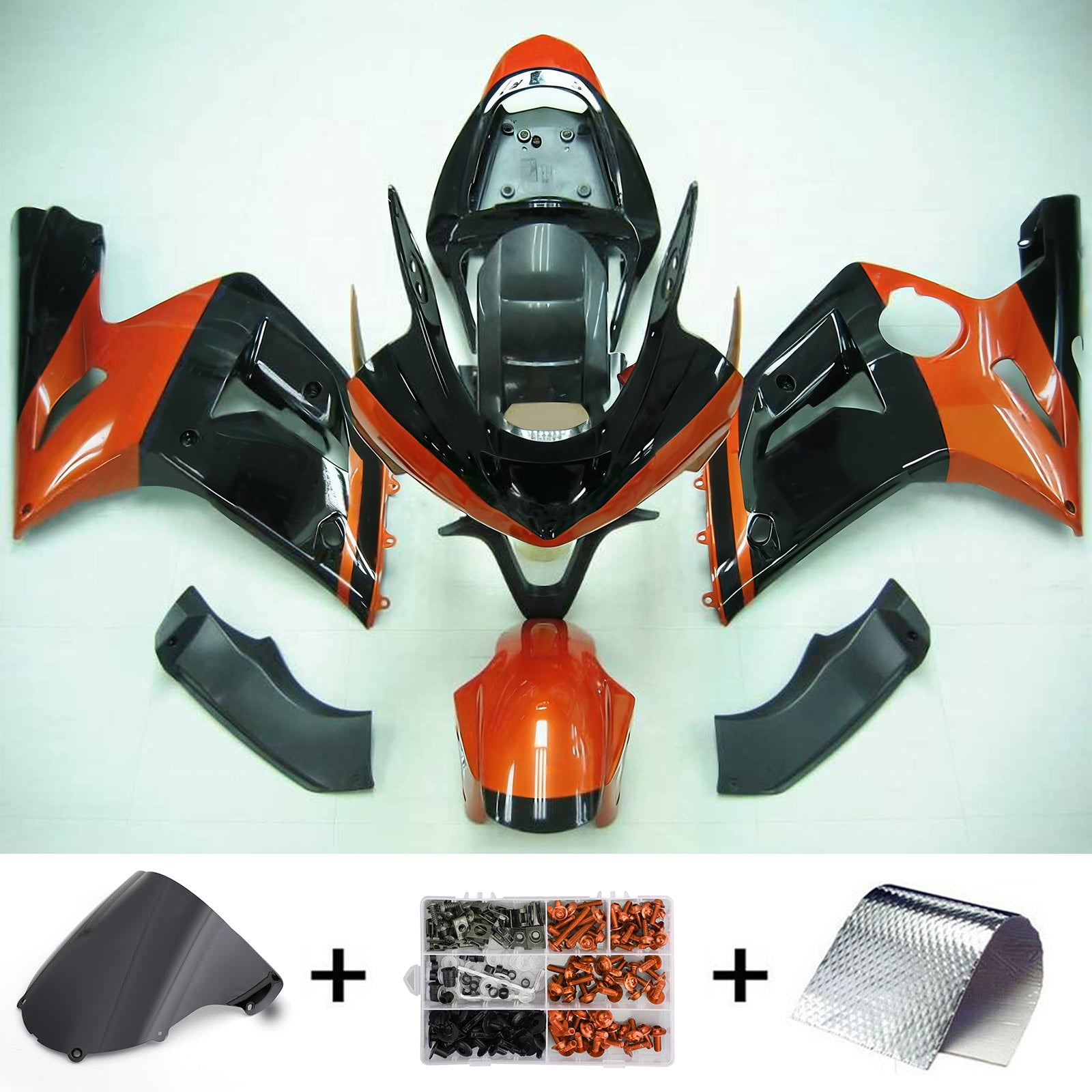 Amotopart 2003-2004 Kawasaki Zx6R 636 Kit de carénage noir orange