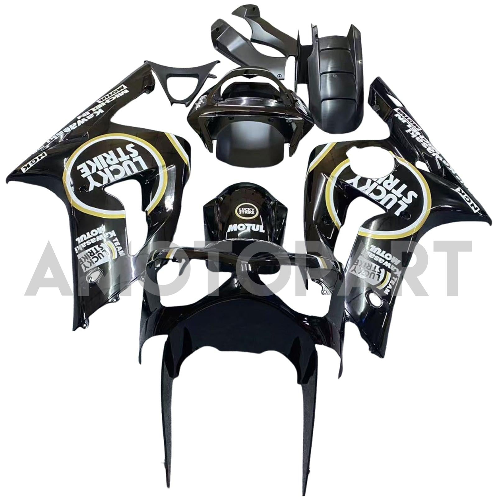 Amotopart 2003-2004 Kawasaki ZX6R 636 Black White Kuip Kit
