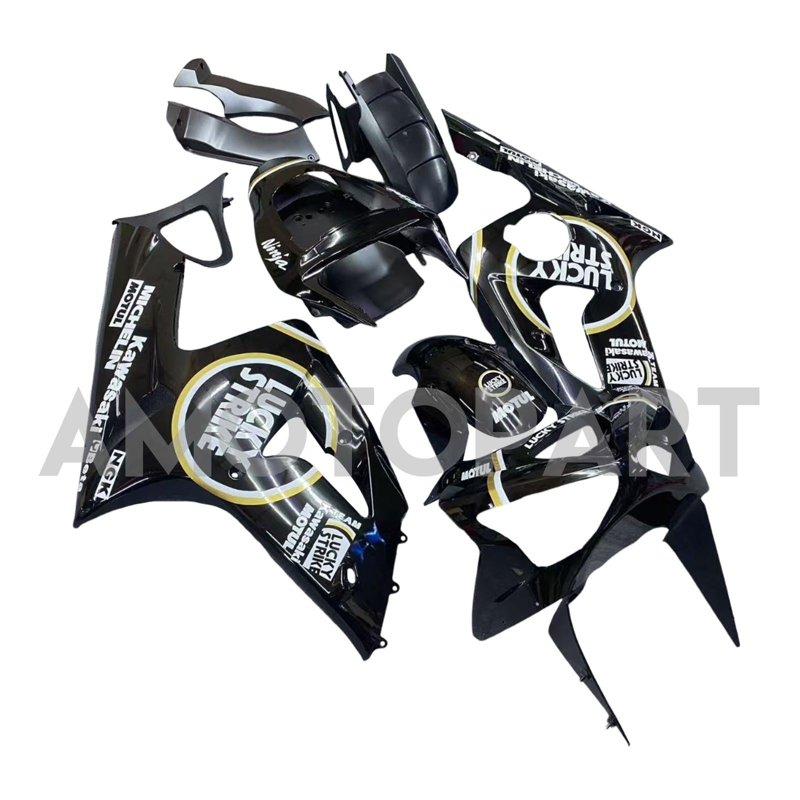 Amotopart 2003-2004 Kawasaki ZX6R 636 Black White Fairing Zestaw