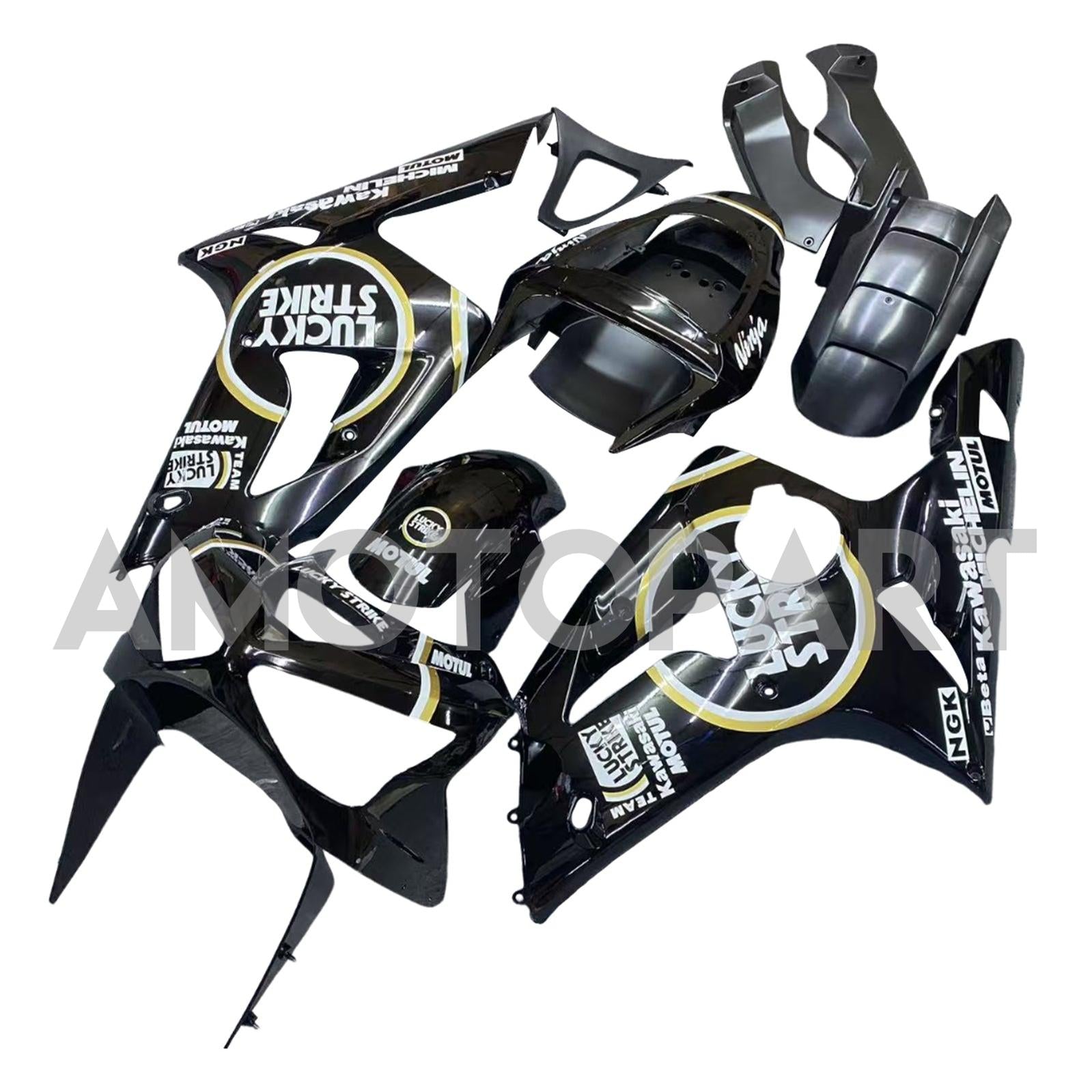 Amotopart 2003-2004 Kawasaki ZX6R 636 Black White Fairing Zestaw