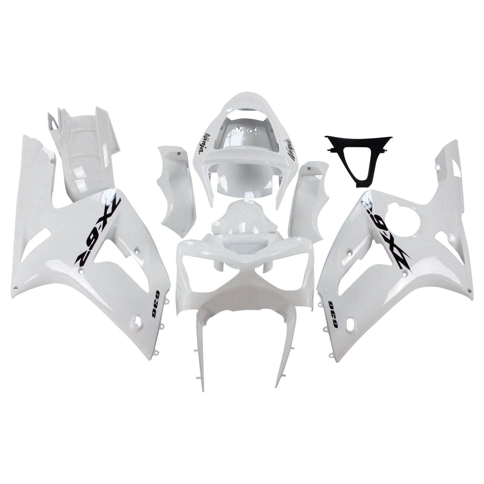 Amotopart 2003-2004 Kawasaki Zx6R 636 Kit de carenado blanco con logotipo negro