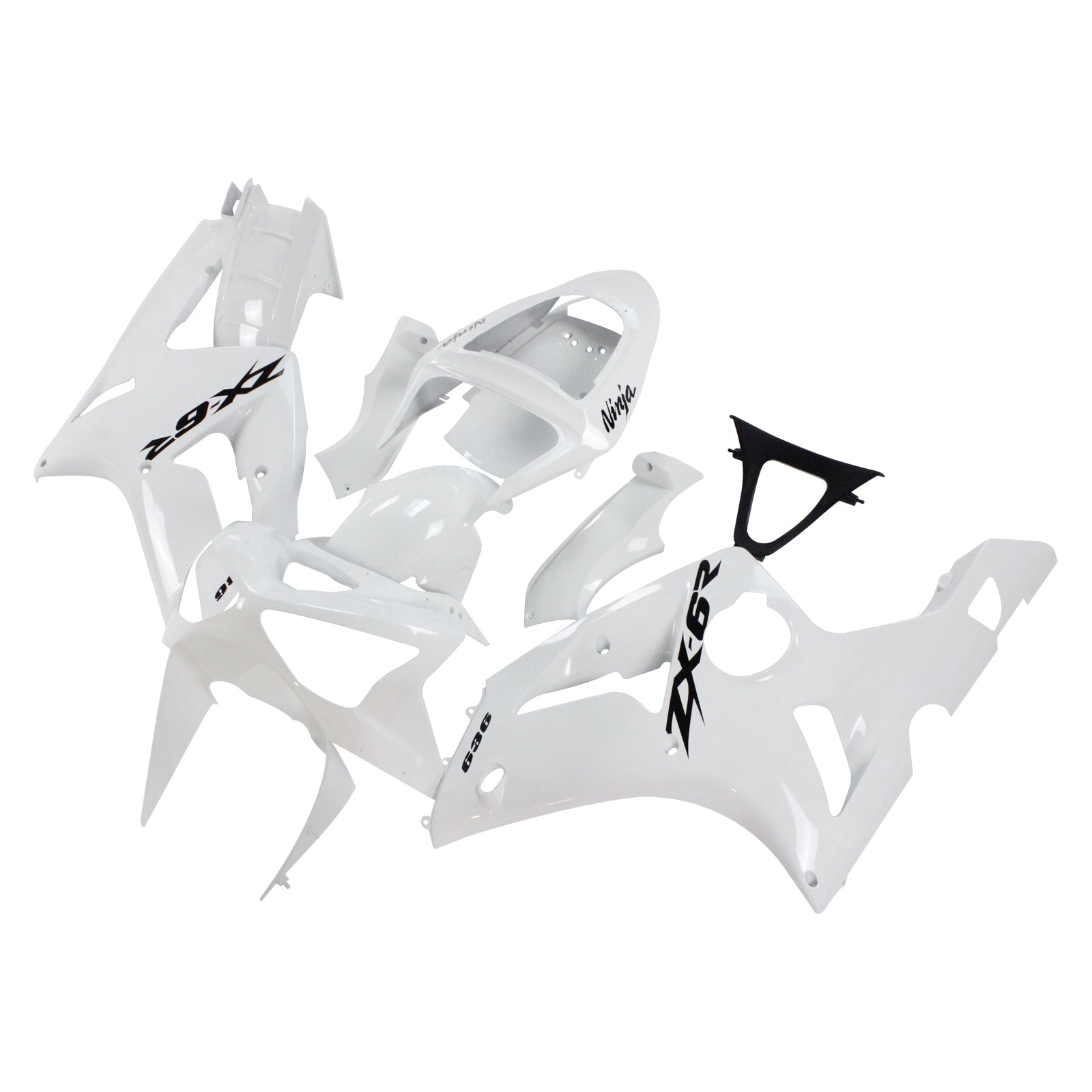 Amotopart 2003-2004 Kawasaki Zx6R 636 White Fairing Kit With Black Logo