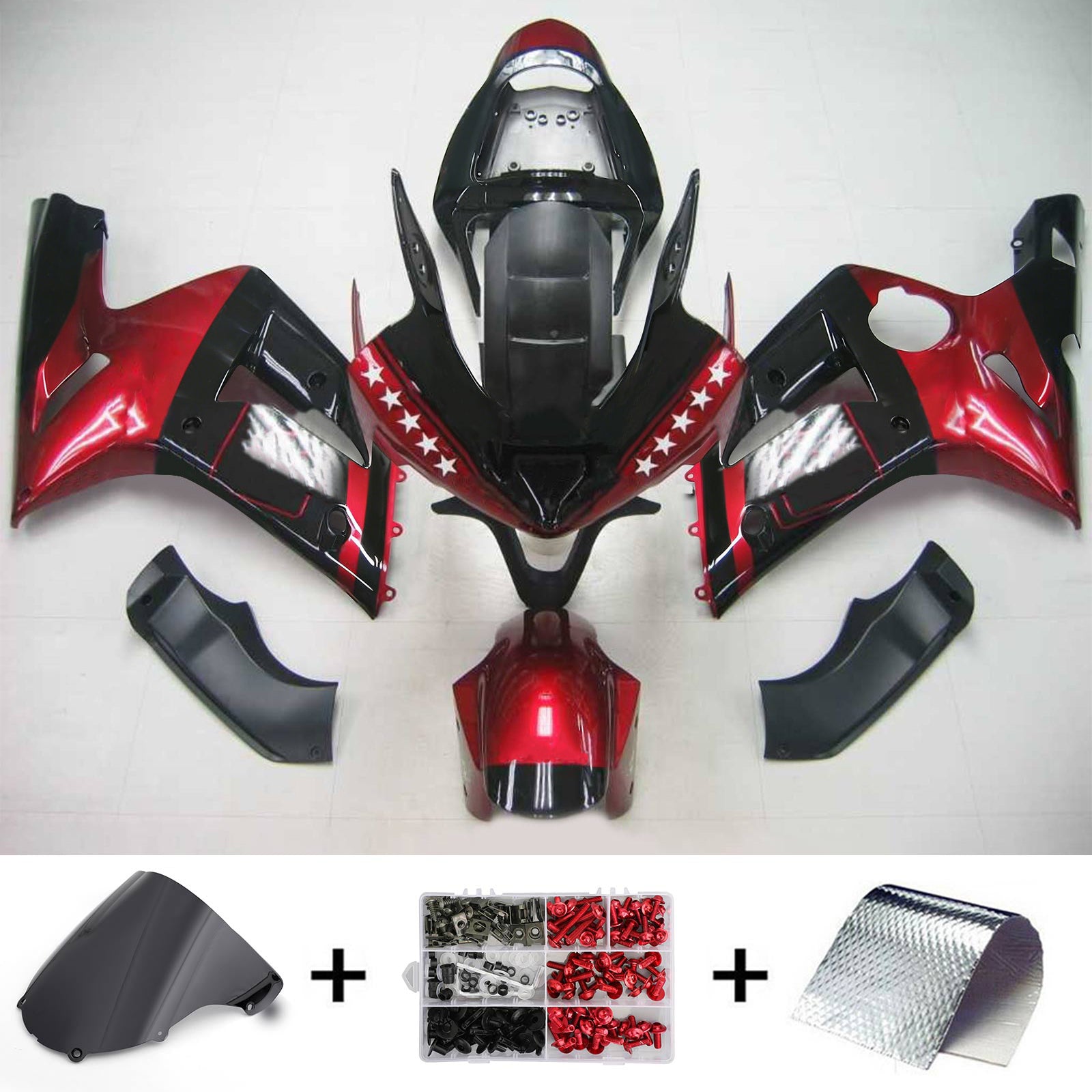 Amotopart 2003-2004 Kawasaki Zx6R 636 Kit de carénage noir rouge brillant