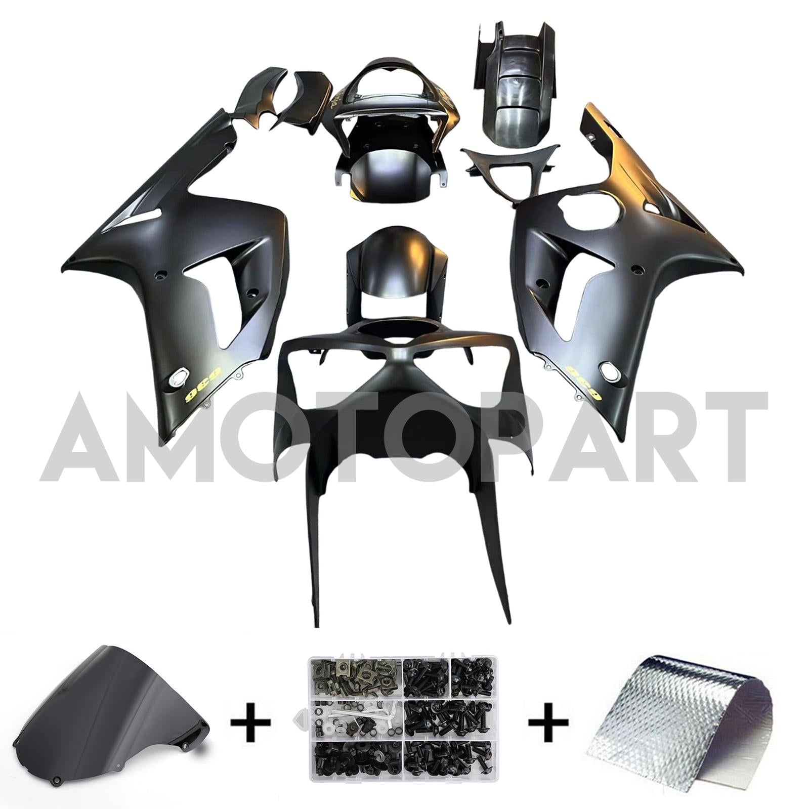 Amotopart 2003-2004 Kawasaki ZX6R 636 Black Fairing Kit met Gold Logo