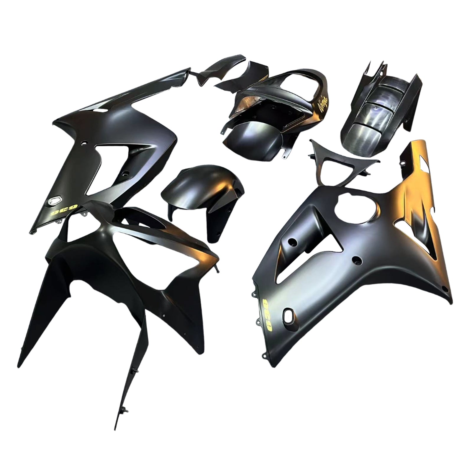 Amotopart 2003-2004 Kawasaki Zx6R 636 Black Fairing Kit With Gold Logo