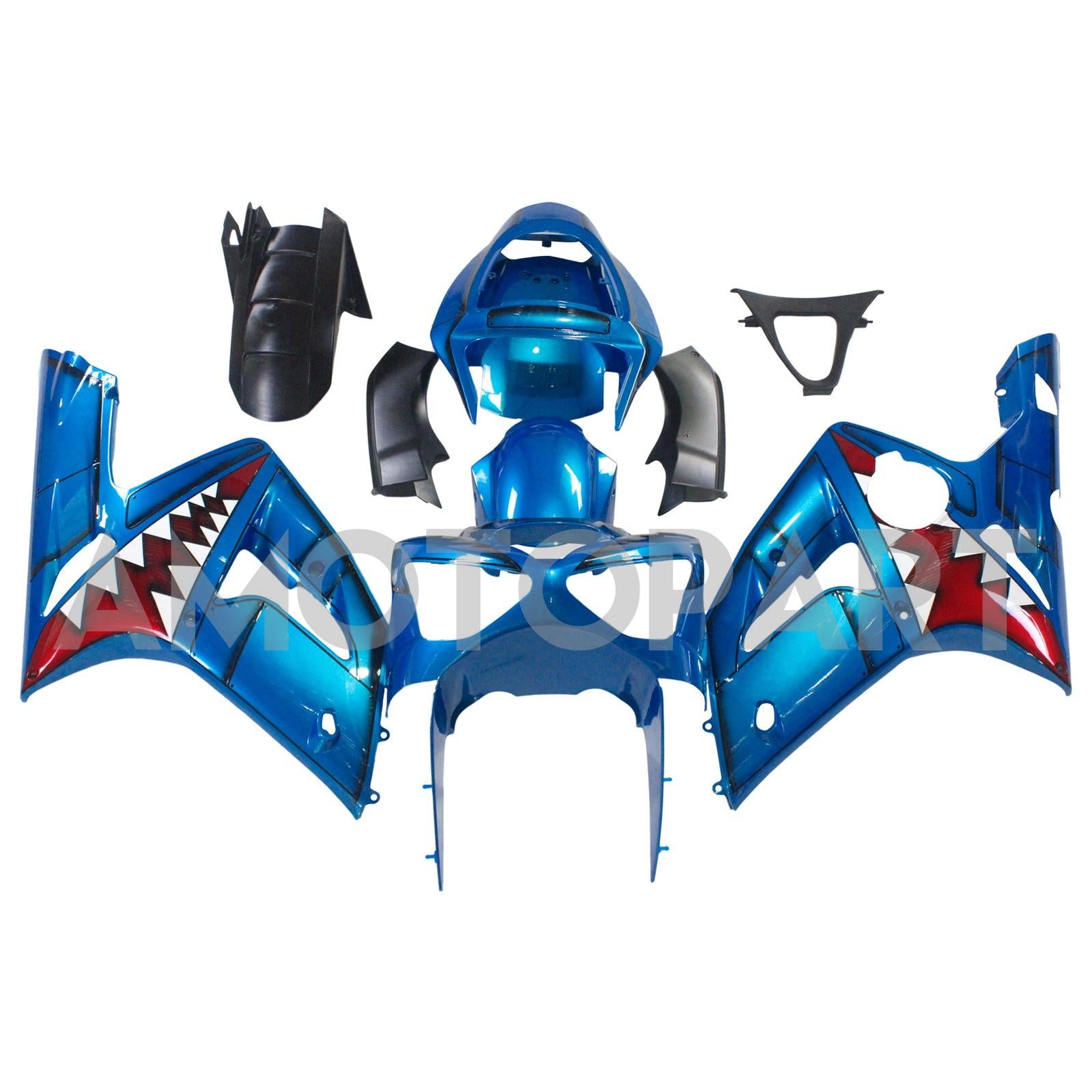 Amotopart 2003-2004 Kawasaki ZX6R 636 Blue Shark Fairing Kit