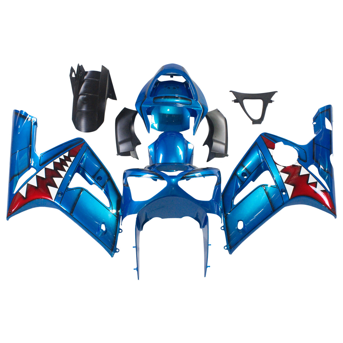 Amotopart 2003-2004 Kawasaki Zx6R 636 Blue Shark Fairing Kit