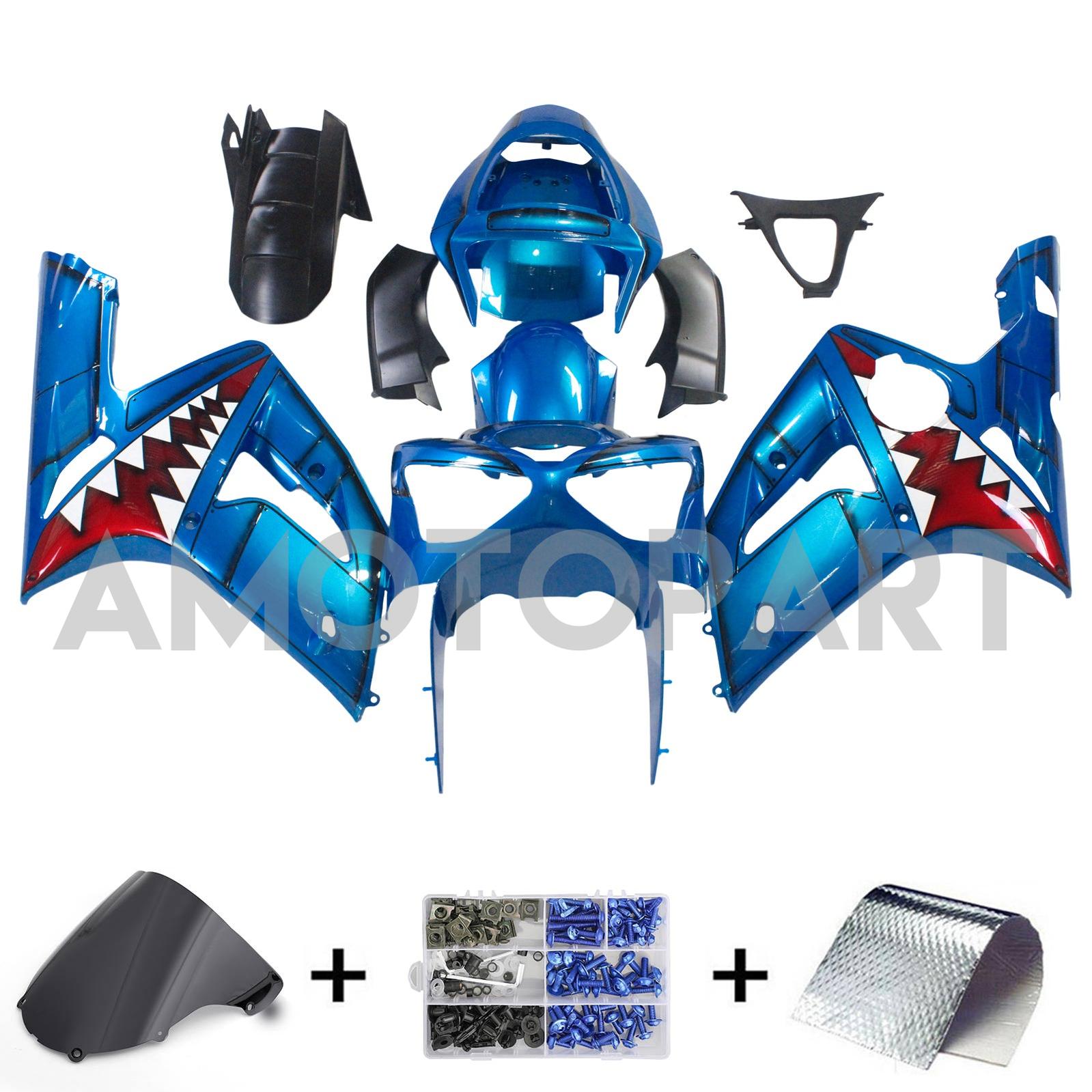 Amotopart 2003-2004 Kawasaki ZX6R 636 Blue Shark Fairing Kit
