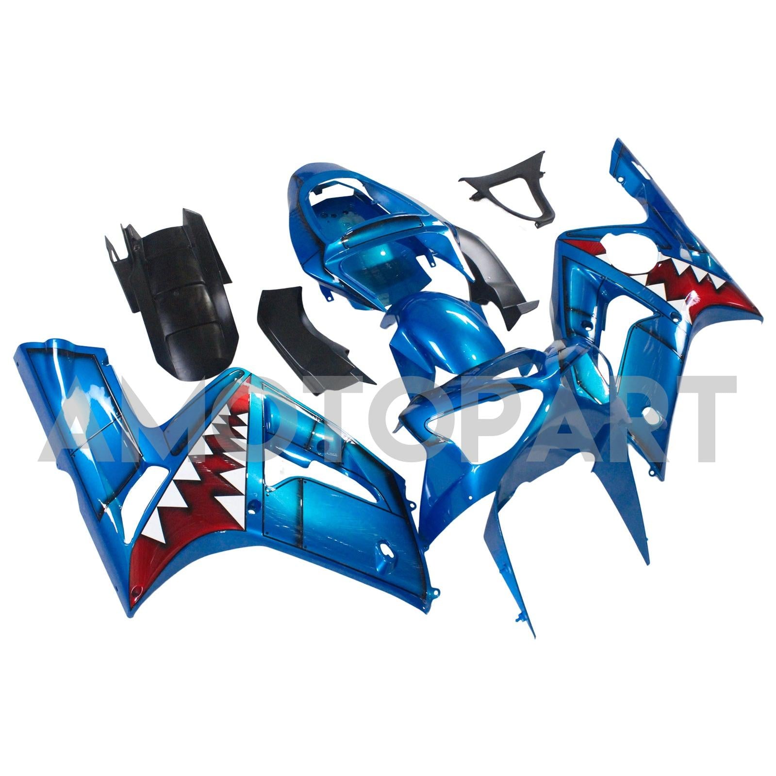 Amotopart 2003-2004 Kawasaki ZX6R 636 Kit de carénage de requin bleu