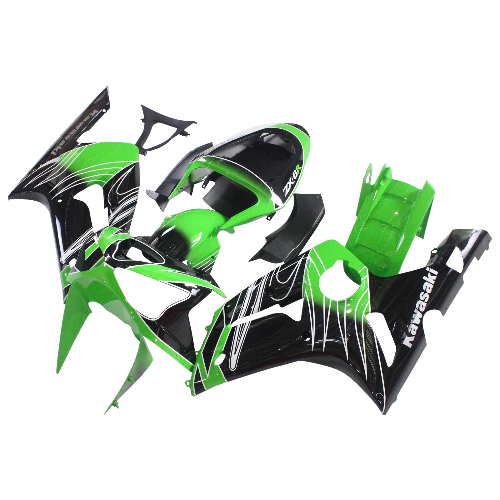 Amotopart 2003-2004 Kawasaki Zx6R 636 Black Green Fairing Kit