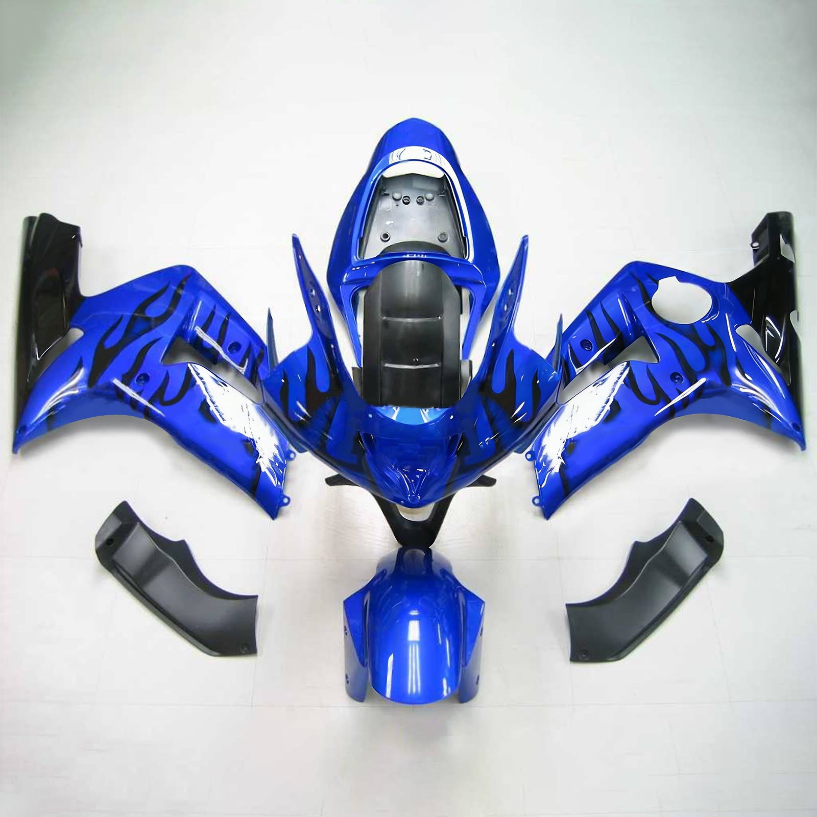 Amotopart 2003-2004 Kawasaki Zx6R 636 Kit de carénage bleu noir
