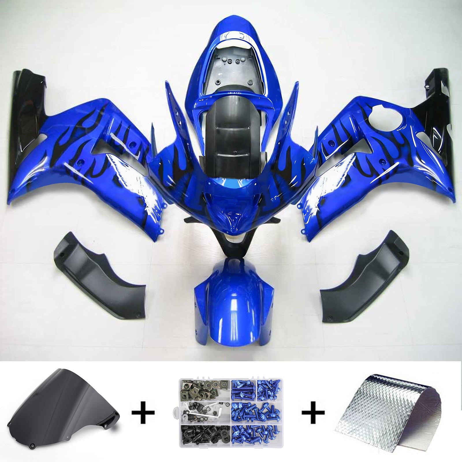 Amotopart 2003-2004 Kawasaki Zx6R 636 Kit de carénage bleu noir