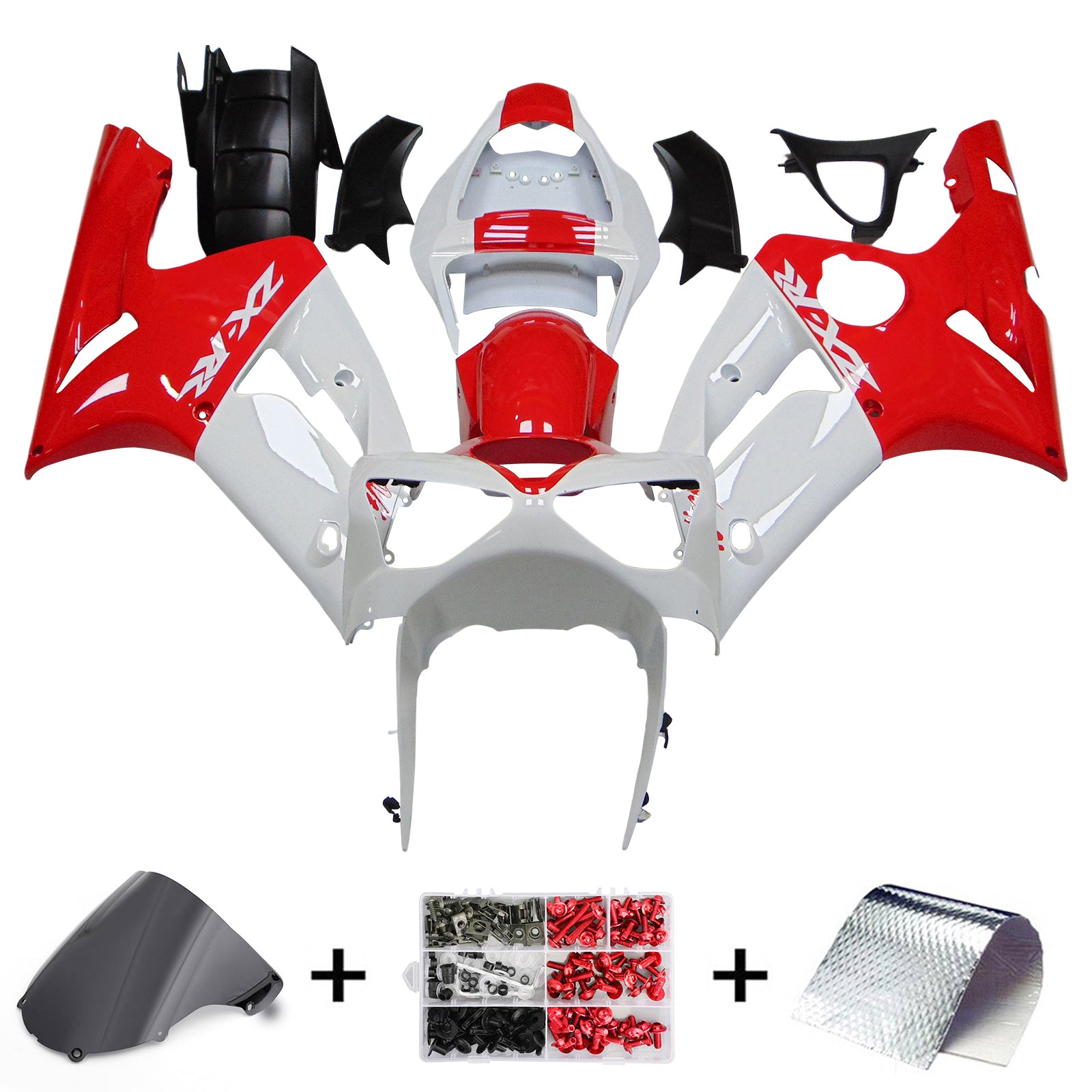 Amotopart 2003-2004 Kawasaki Zx6R 636 Kit de carenado rojo blanco