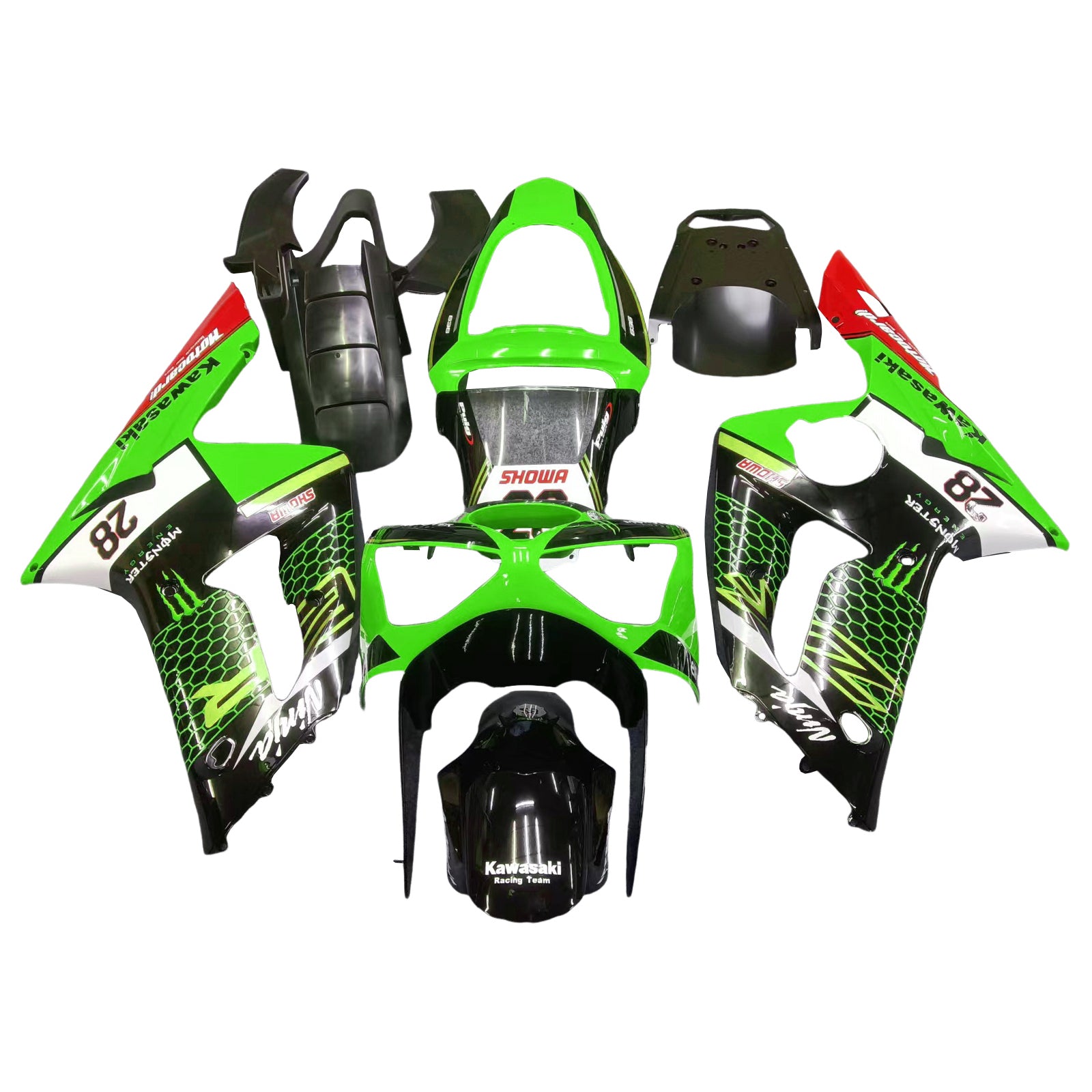 Amotopart 2003-2004 ZX6R 636 Kawasaki Green&Black Style1 Fairing Kit