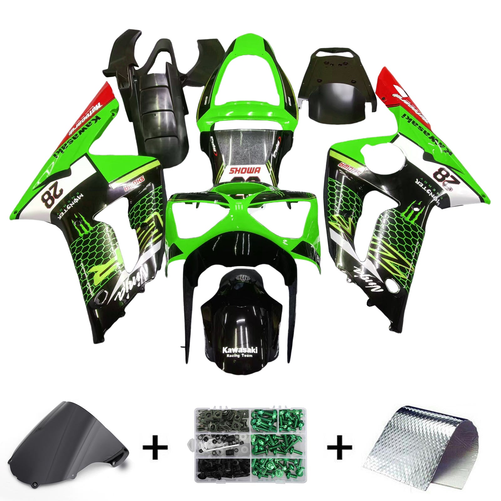 Amotopart 2003-2004 ZX6R 636 Kawasaki Green&Black Style1 Fairing Kit