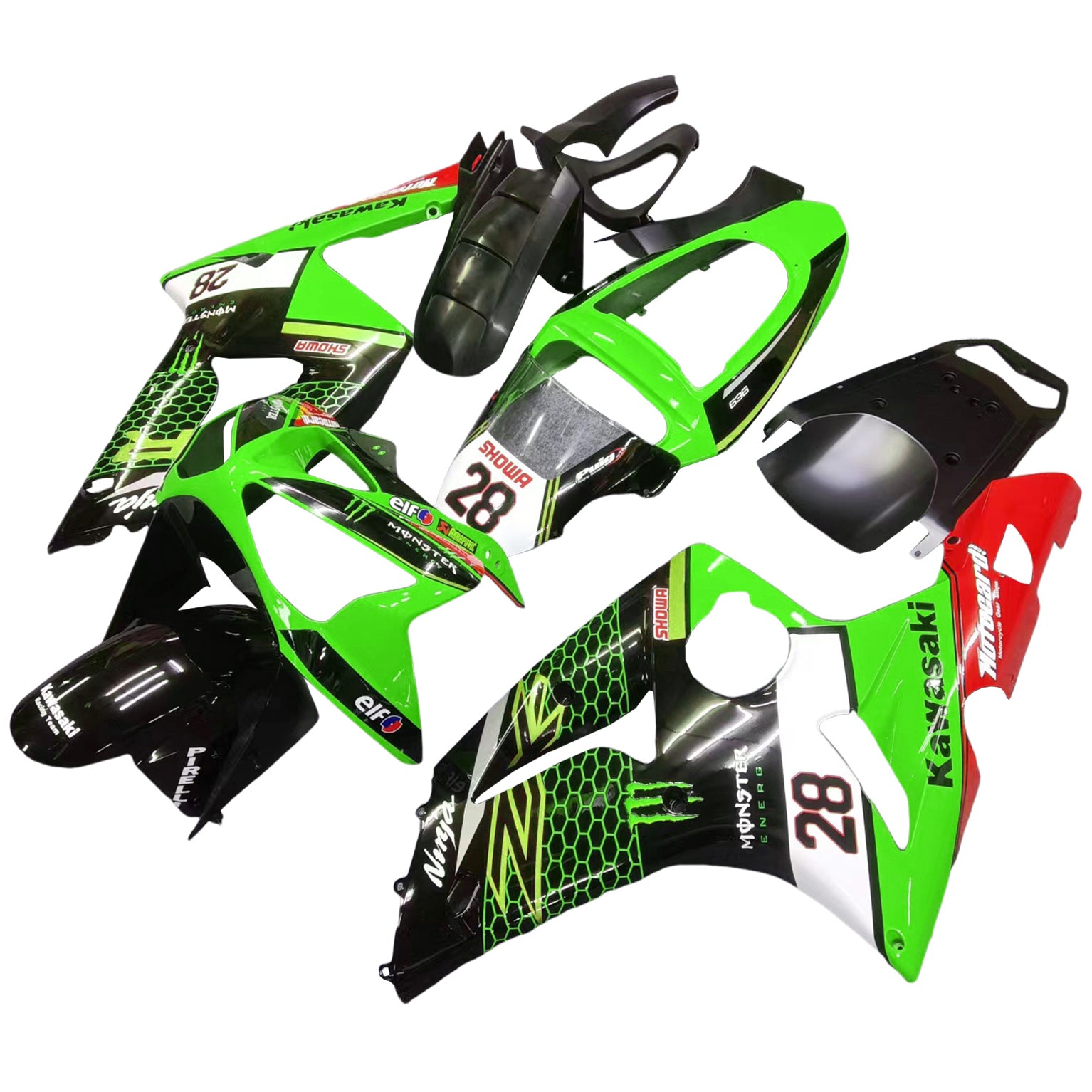 Amotopart 2003-2004 ZX6R 636 Kawasaki Green&amp;Black Style1 Verkleidungsset