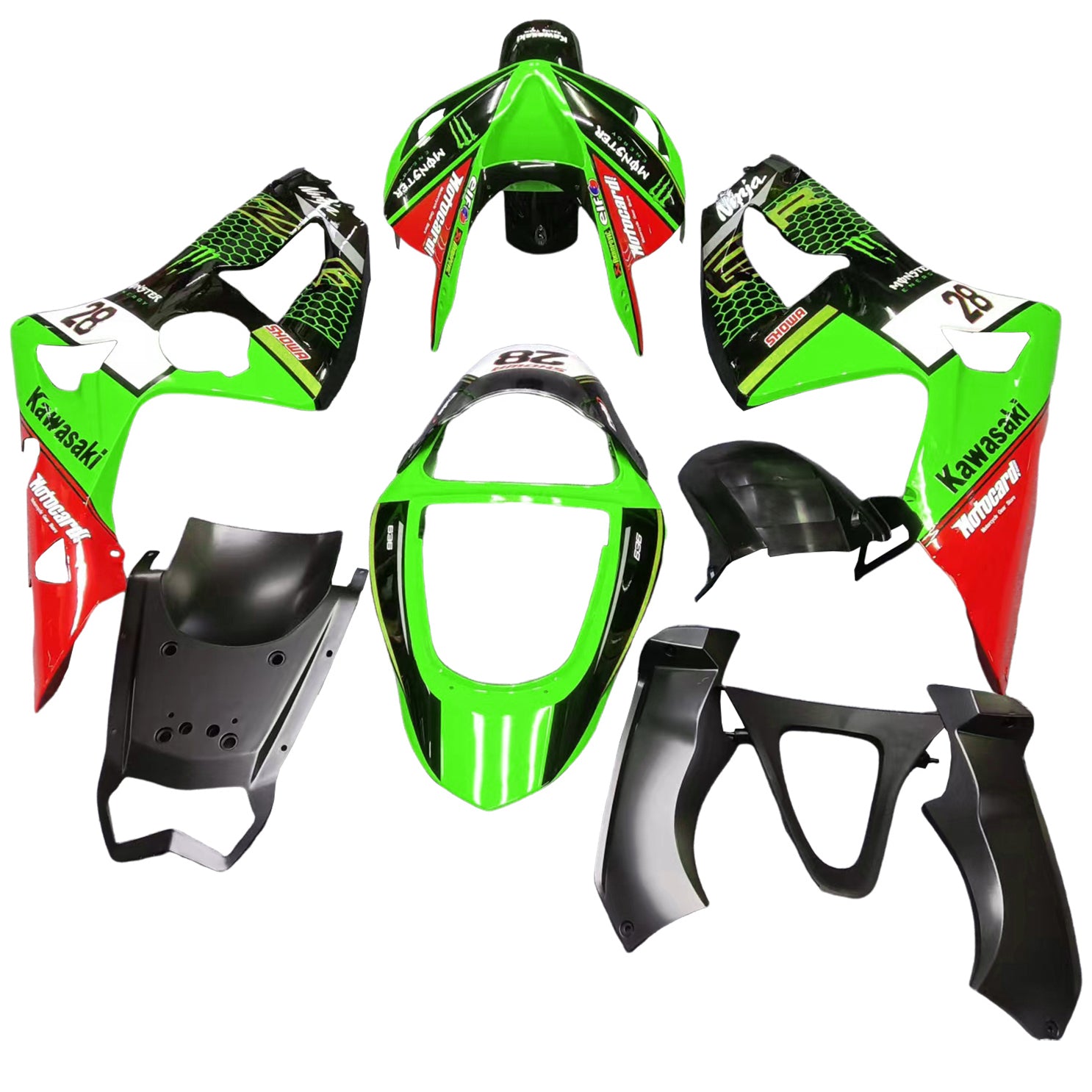 Amotopart 2003-2004 ZX6R 636 Kawasaki Green&Black Style1 Fairing Kit