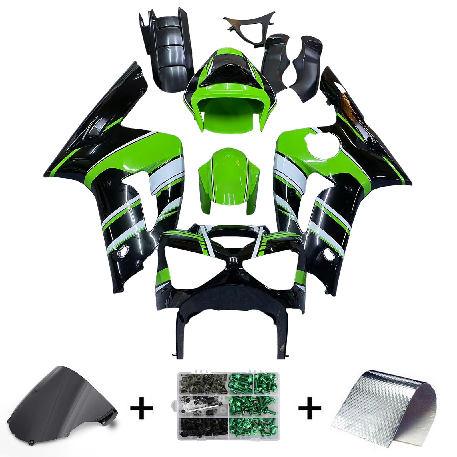 Amotopart 2003-2004 ZX6R 636 Kawasaki Green&Black Style2 Fairing Kit