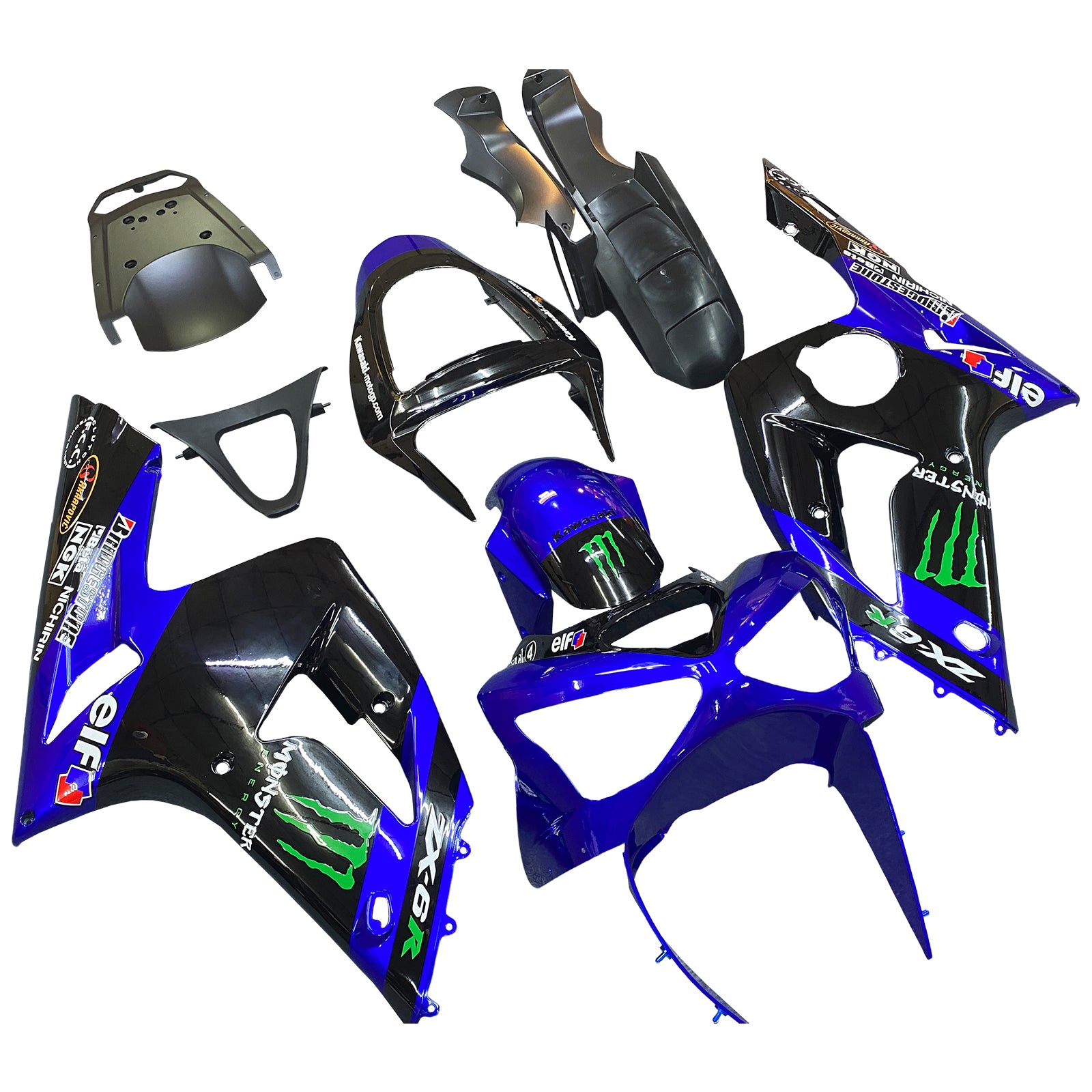 Amotopart 2003-2004 ZX6R 636 Kawasaki Blue&Black with Monster Logo Fairing Kit