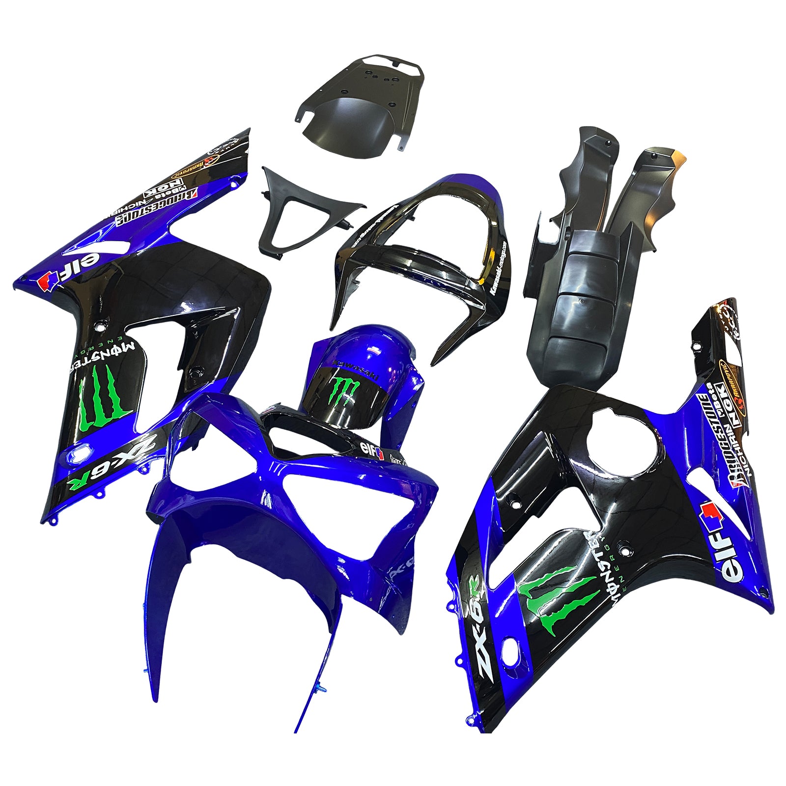 Amotopart 2003-2004 ZX6R 636 Kawasaki Blue&Black with Monster Logo Fairing Kit