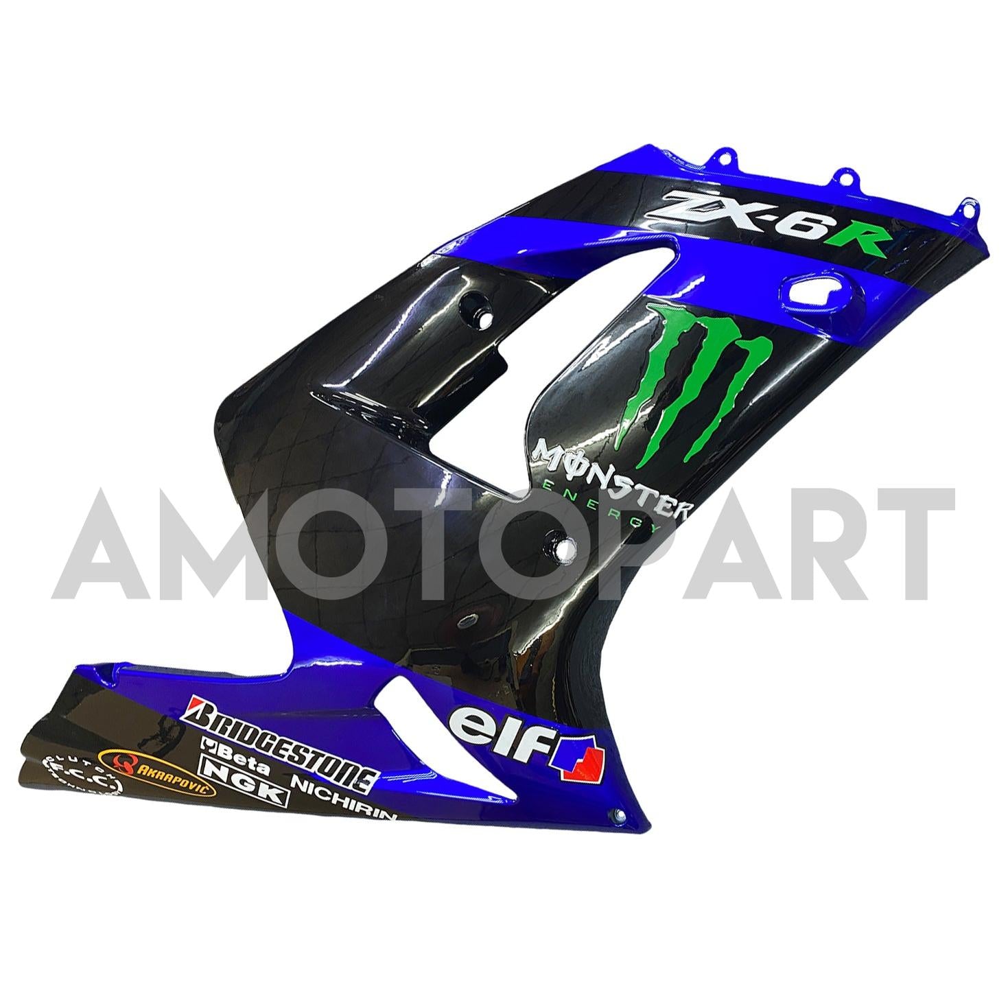 Amotopart 2003-2004 ZX6R 636 Kawasaki ブルー&ブラック モンスターロゴフェアリングキット付き