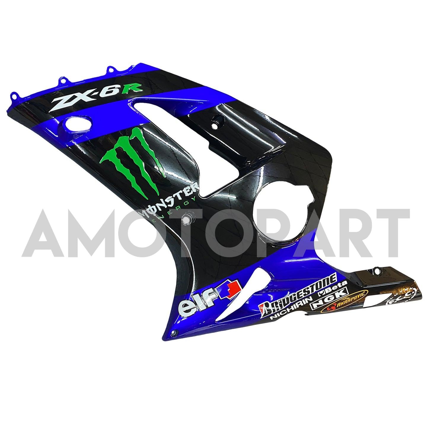 Amotopart 2003-2004 ZX6R 636 Kawasaki ブルー&ブラック モンスターロゴフェアリングキット付き
